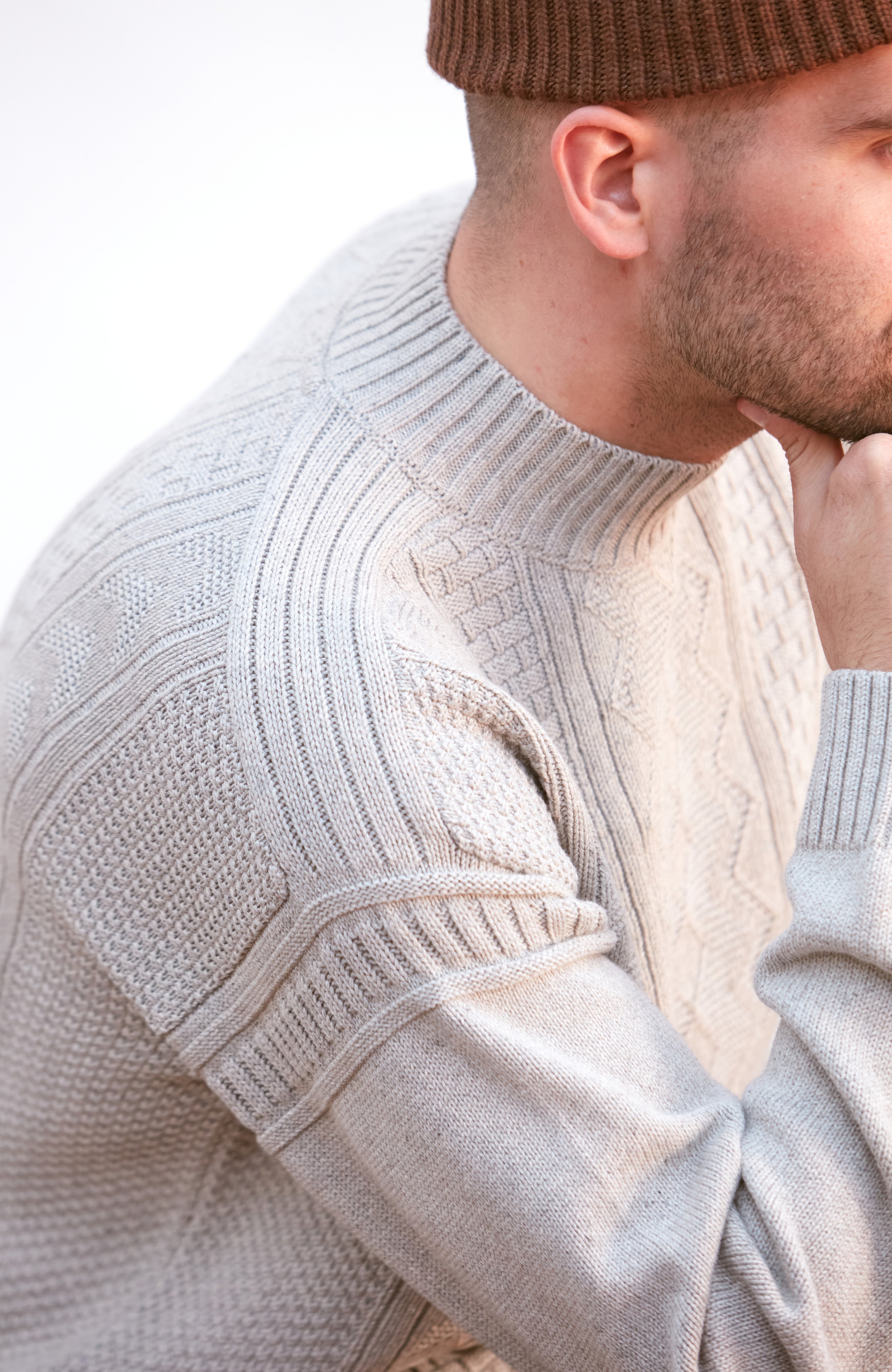 Mens Midweight Cotton Mock Neck Gansey Jumper