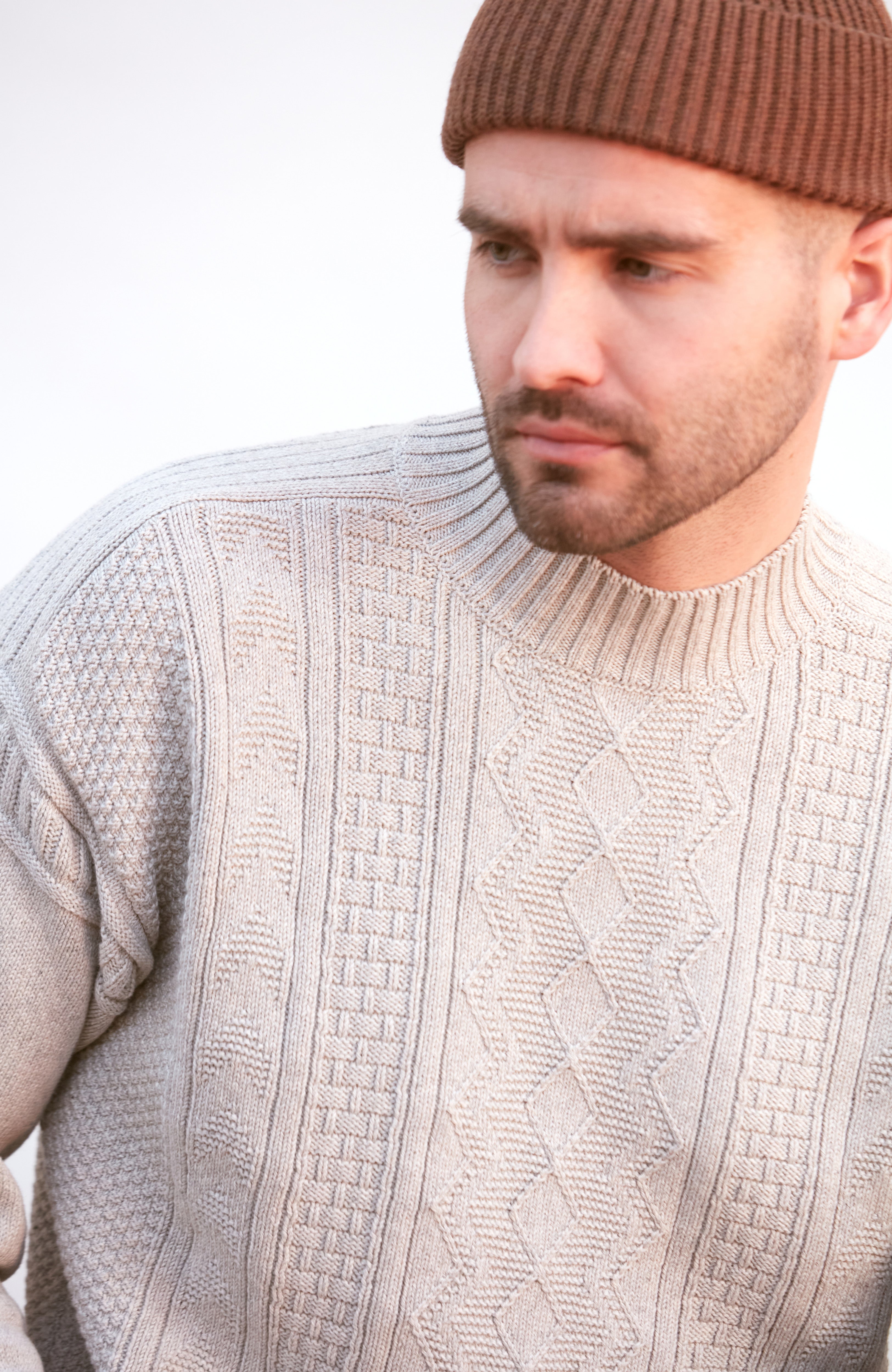 Mens Midweight Cotton Mock Neck Gansey Jumper