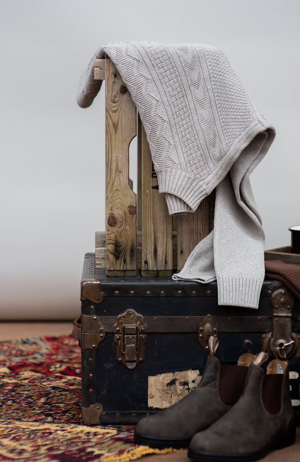 Mens Midweight Cotton Mock Neck Gansey Jumper