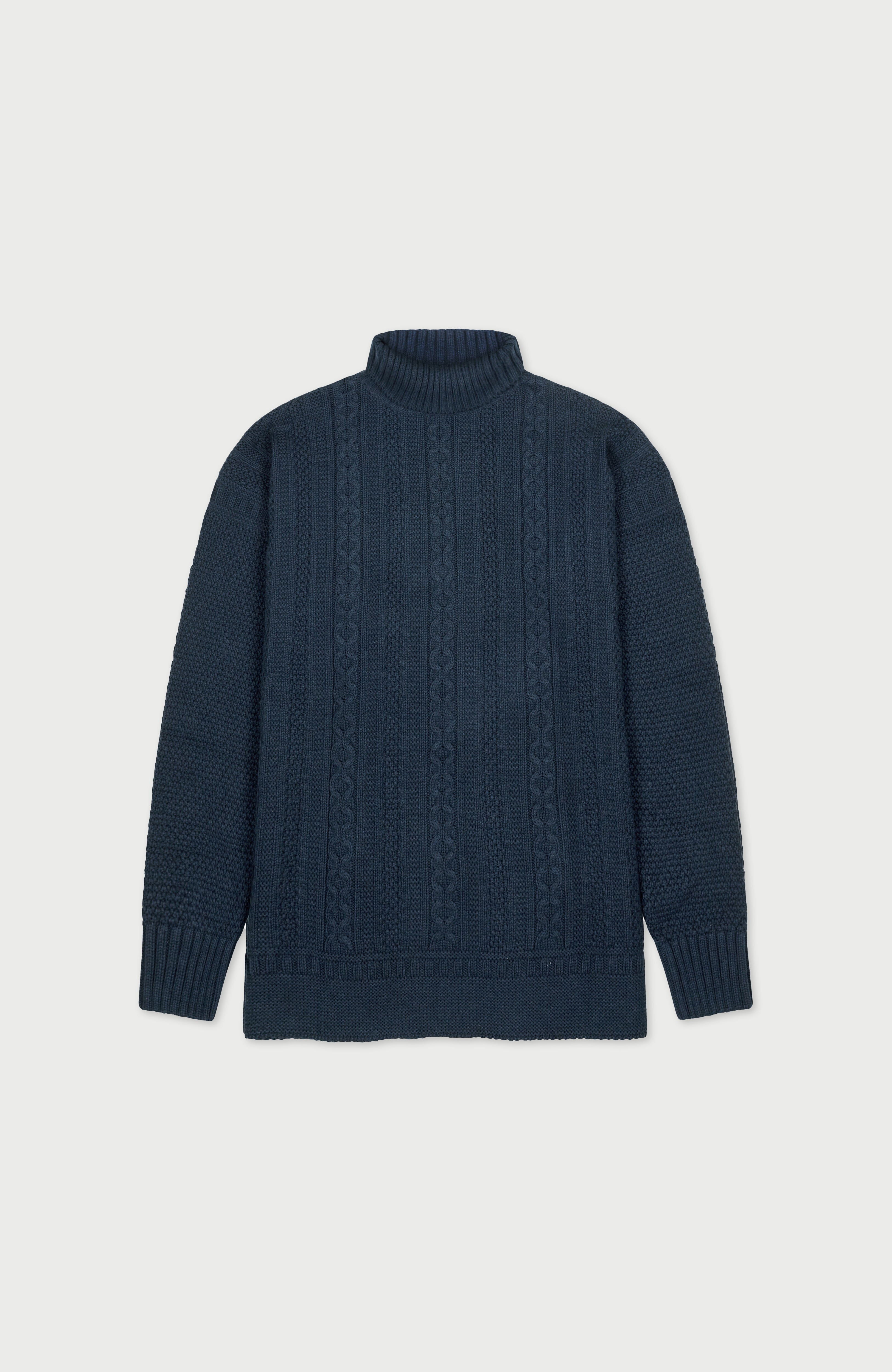 Mens Midweight Cotton Cable Roll Neck Gansey Jumper