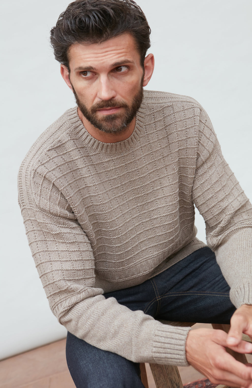 Mens Midweight Cotton Grid Knit Gansey Jumper