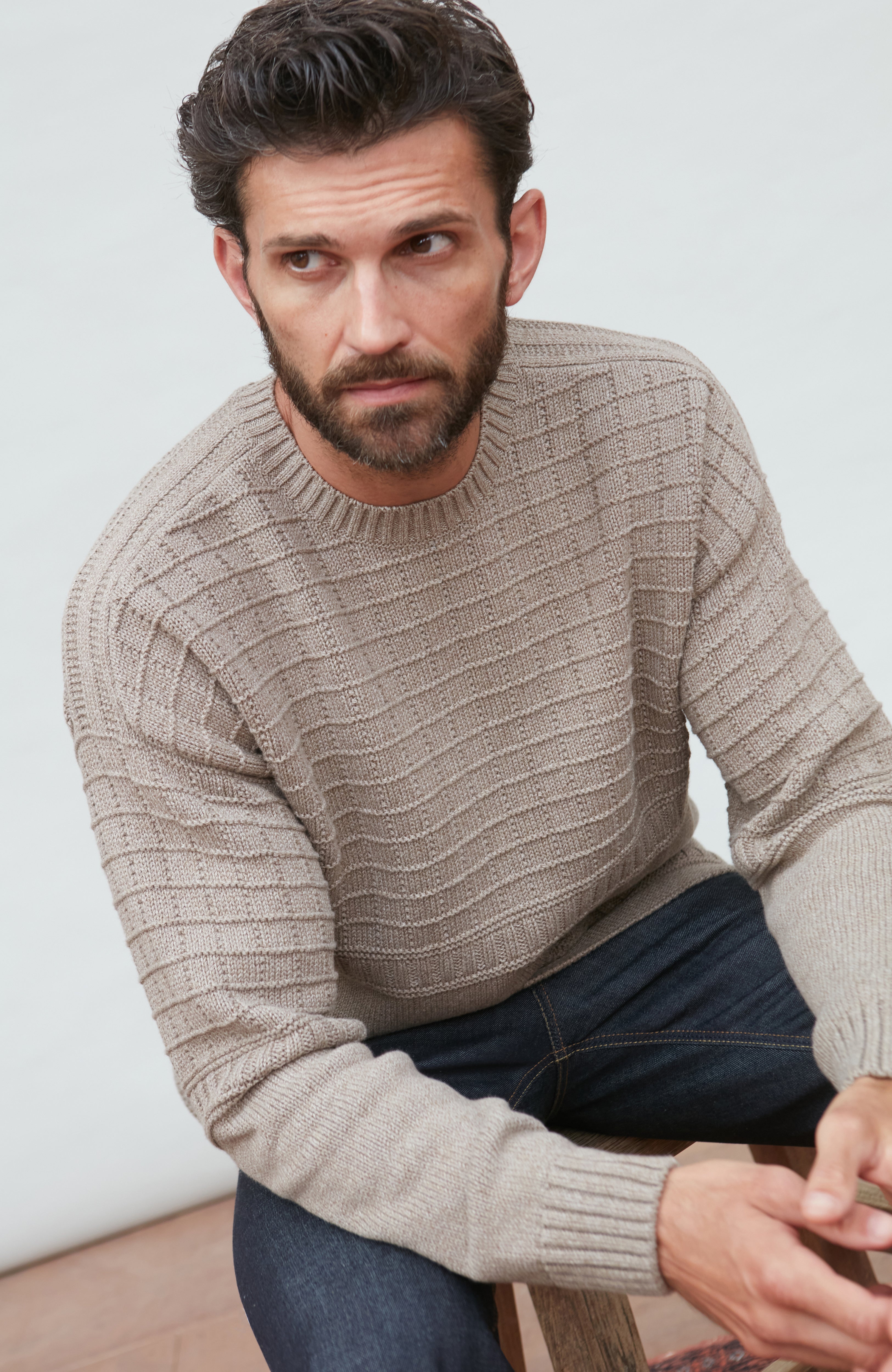 Mens Midweight Cotton Grid Knit Gansey Jumper