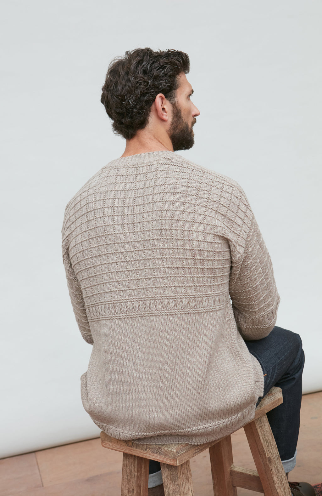 Mens Midweight Cotton Grid Knit Gansey Jumper