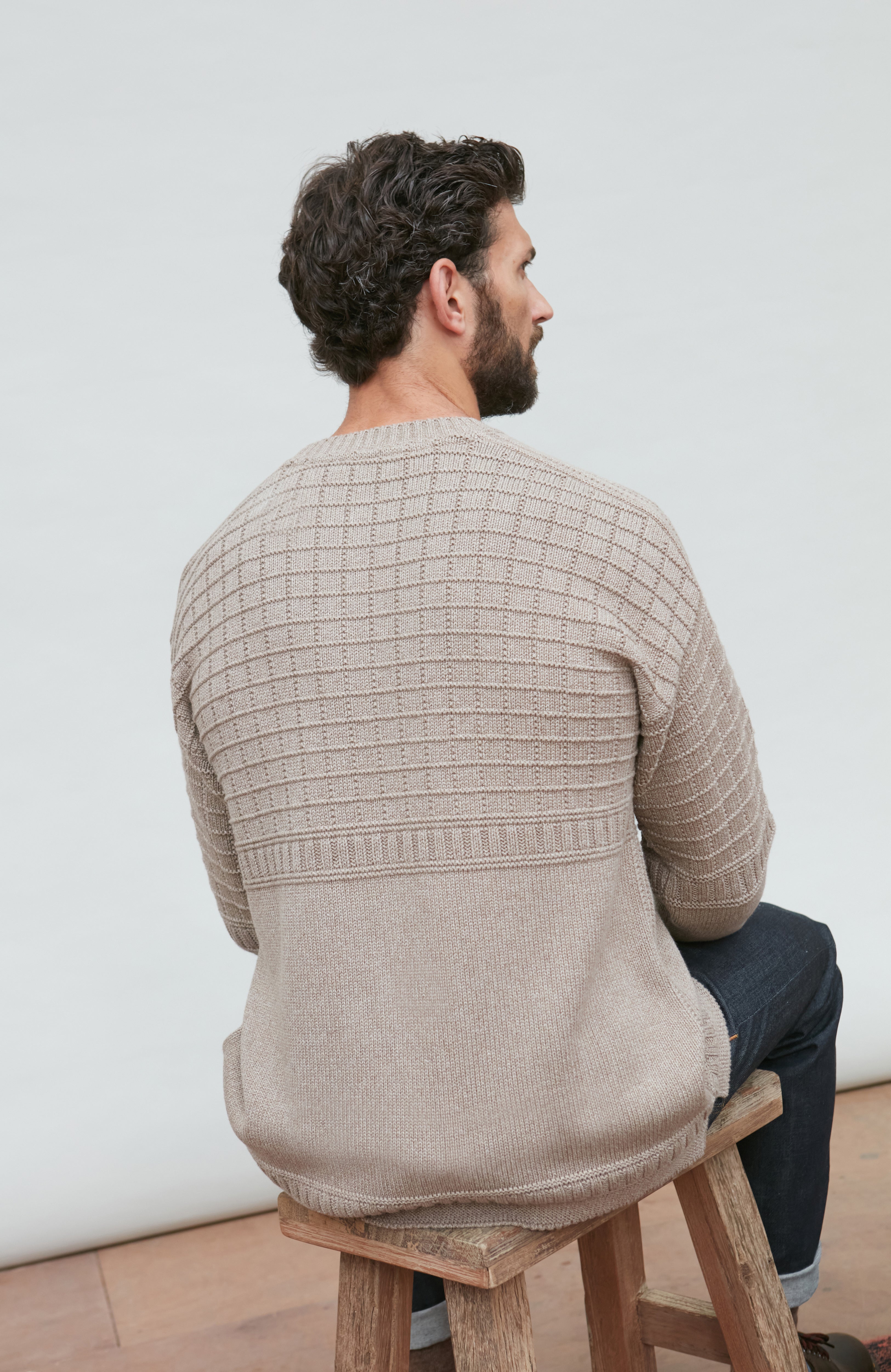 Mens Midweight Cotton Grid Knit Gansey Jumper