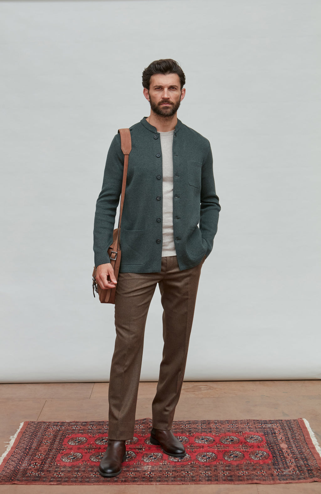 Mens Midweight Cotton Knitted Nehru Jacket