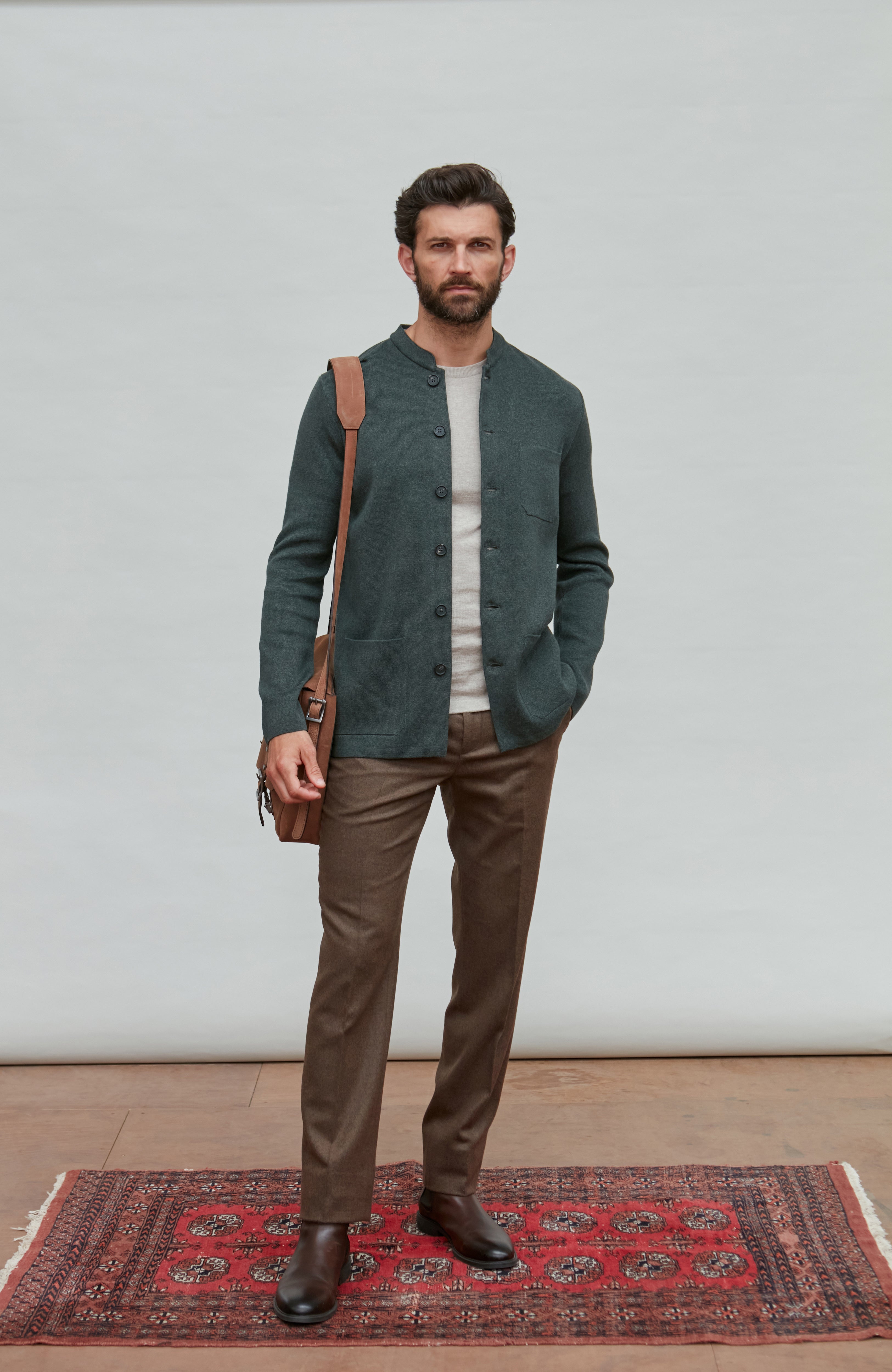 Mens Midweight Cotton Knitted Nehru Jacket