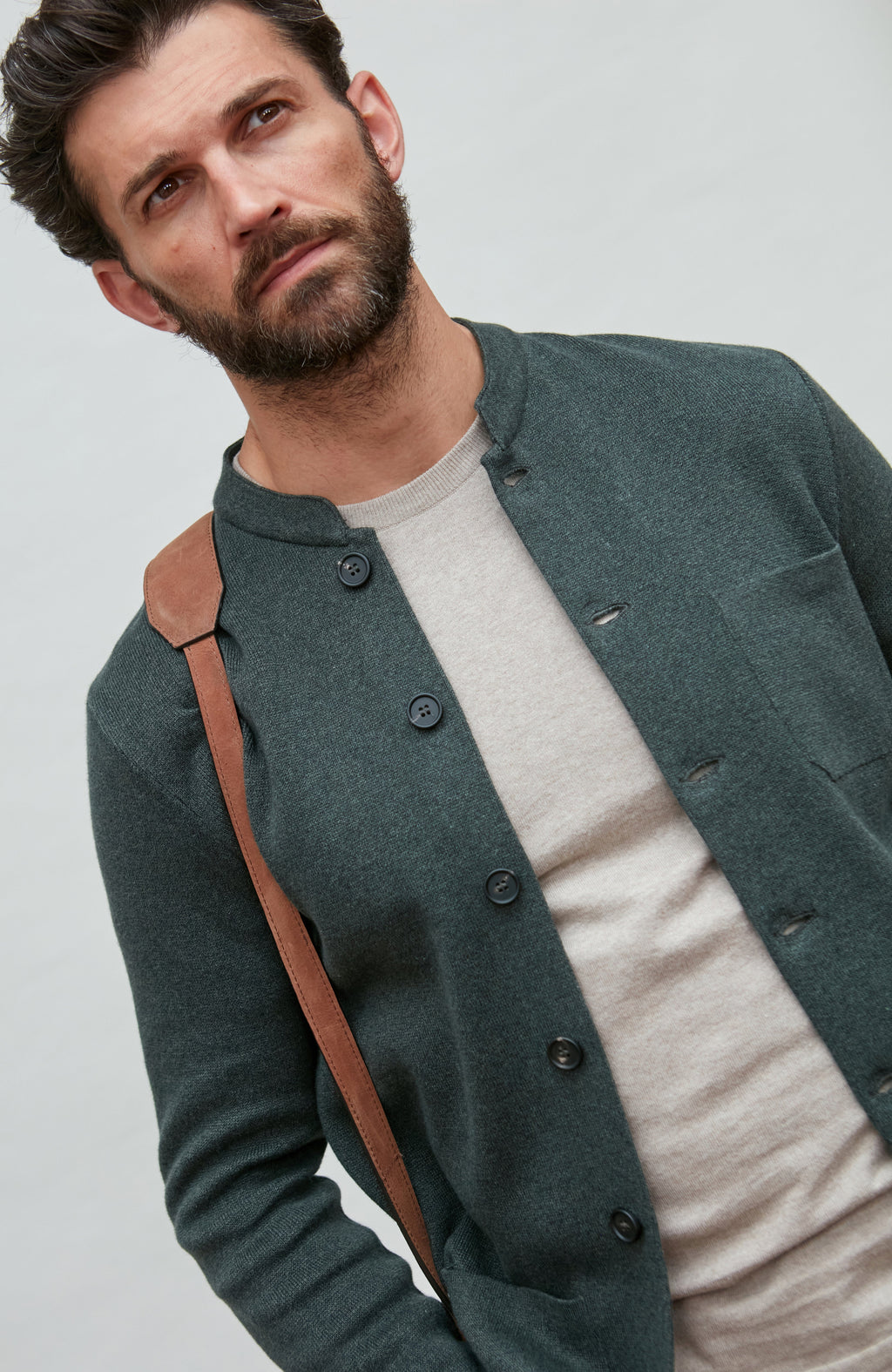 Mens Midweight Cotton Knitted Nehru Jacket