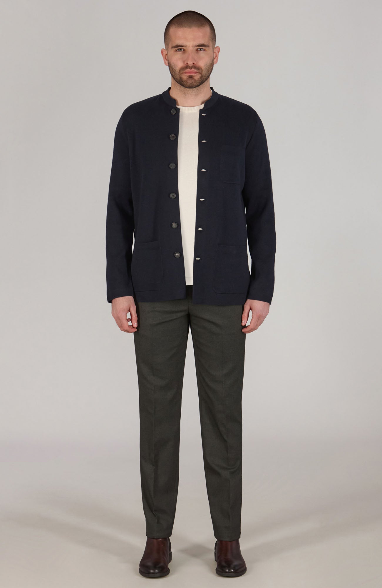 Mens Midweight Cotton Knitted Nehru Jacket