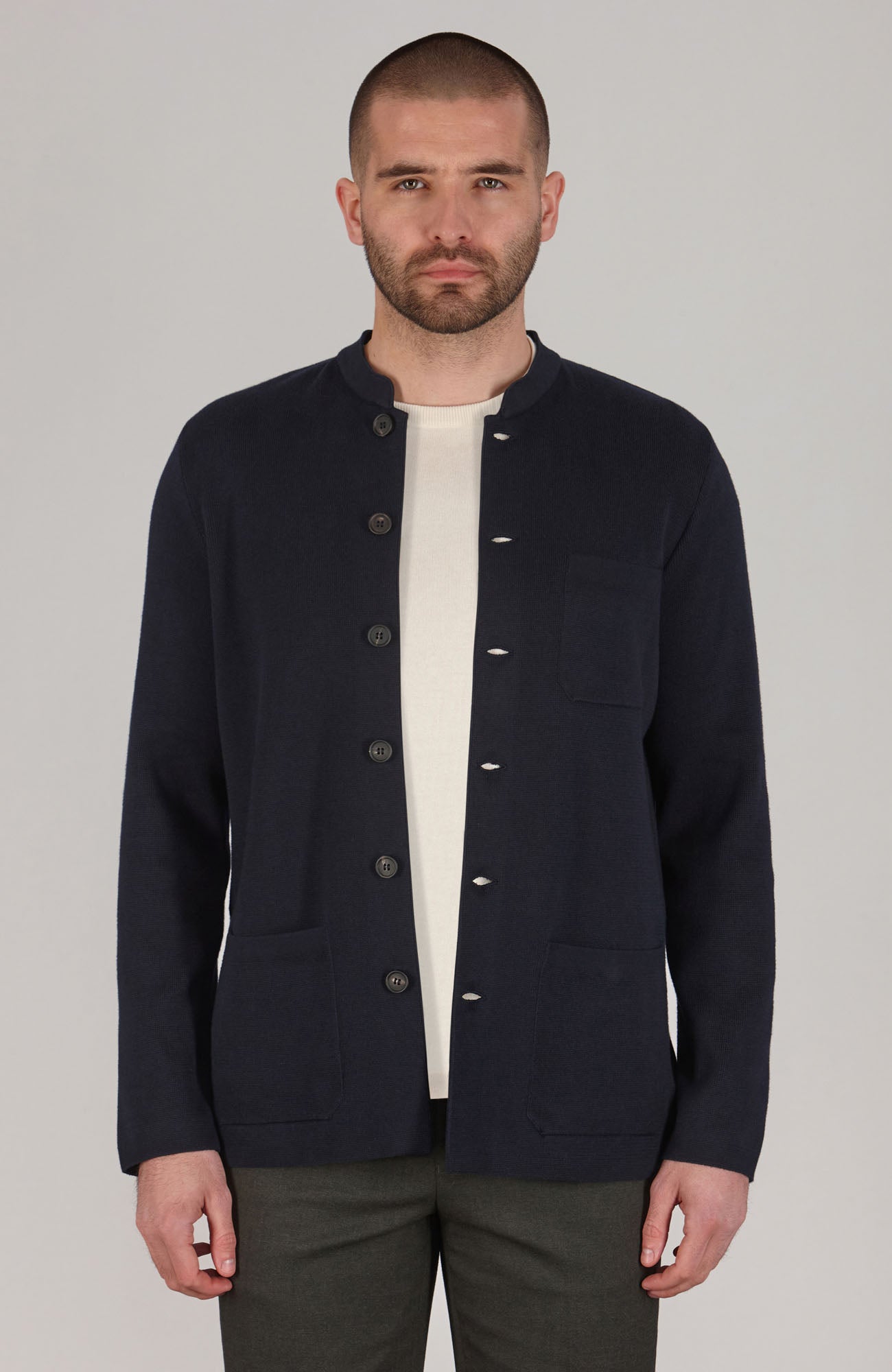 Mens Midweight Cotton Knitted Nehru Jacket