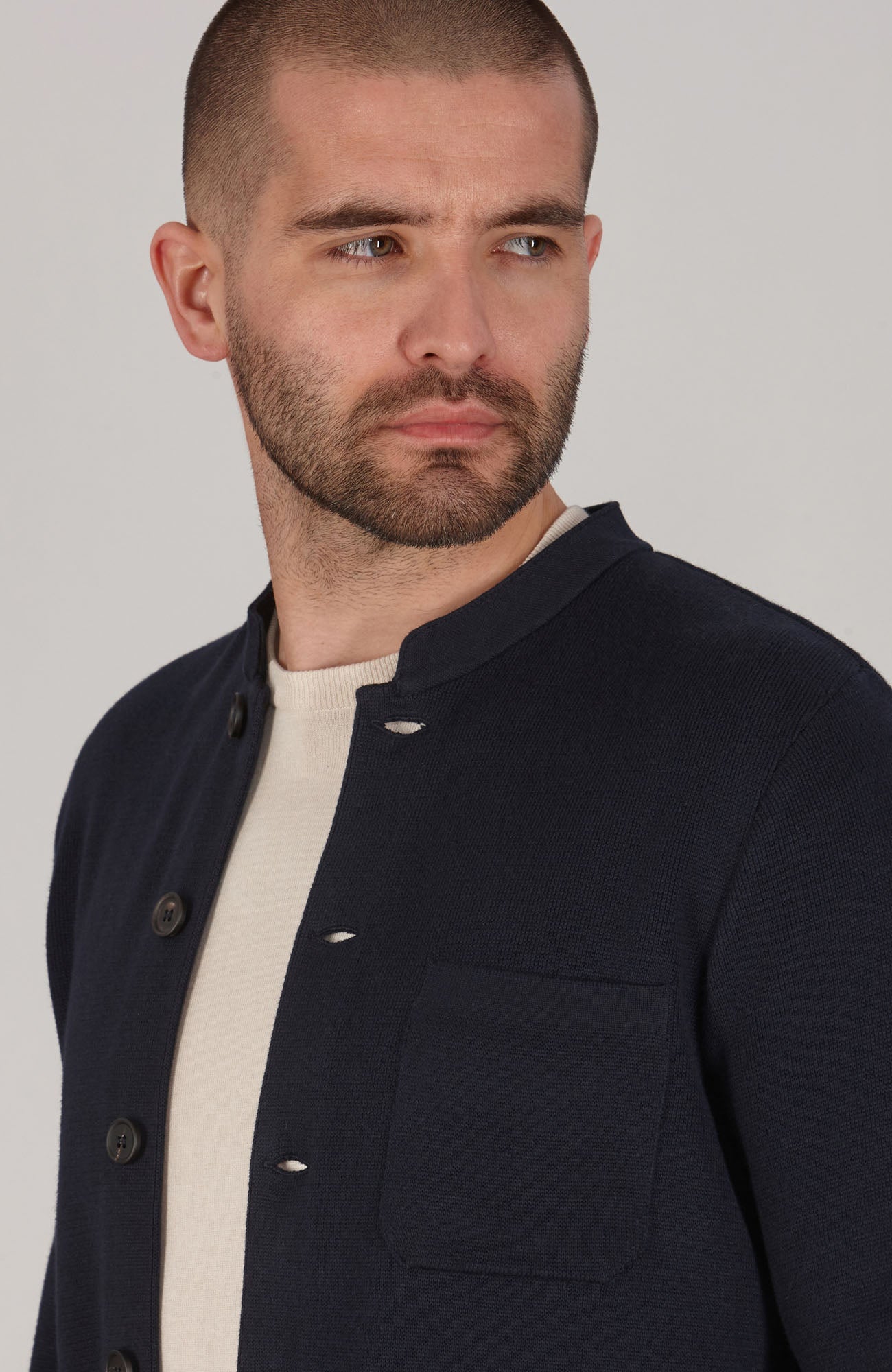 Mens Midweight Cotton Knitted Nehru Jacket