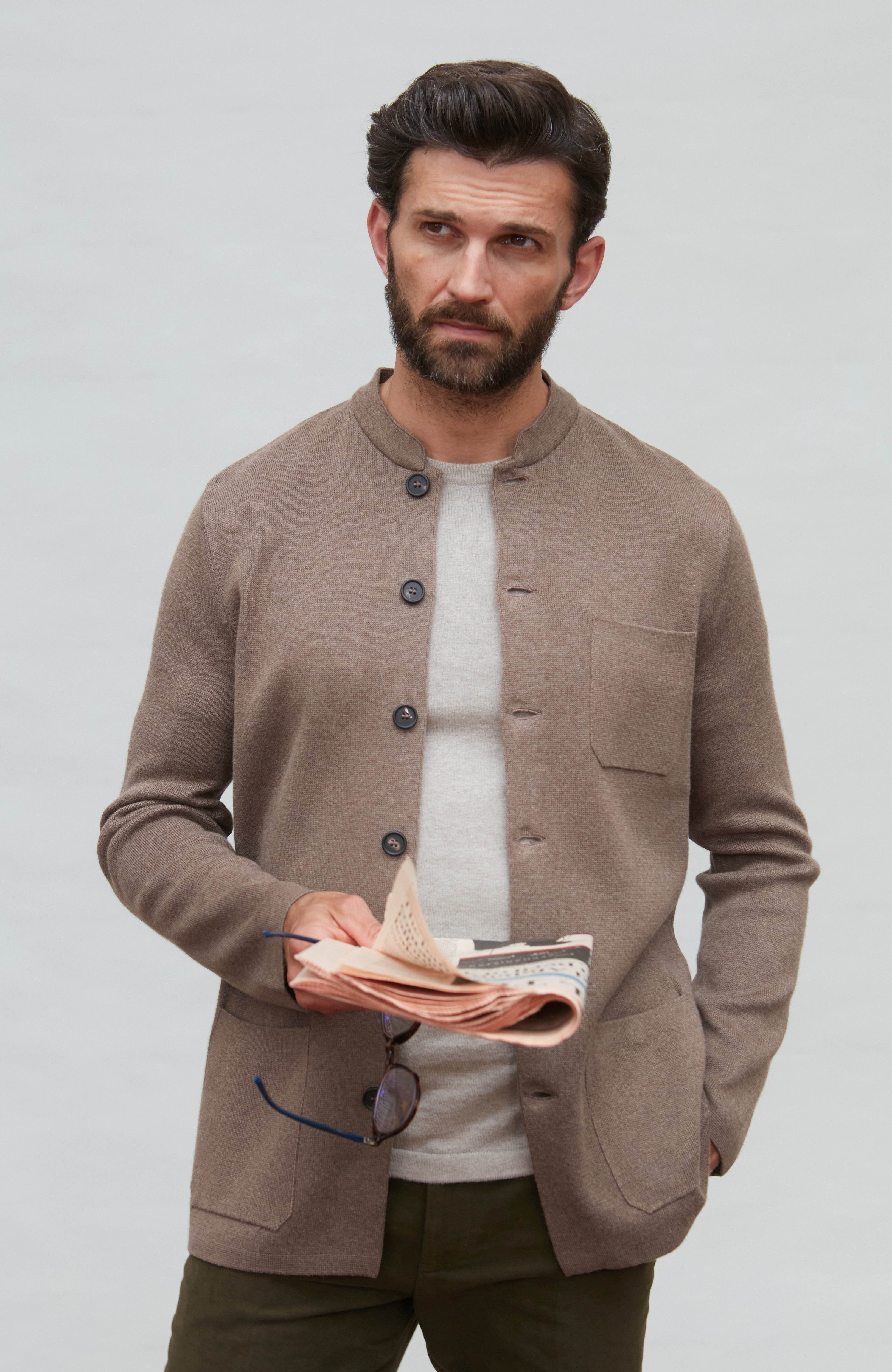 Mens Midweight Cotton Knitted Nehru Jacket