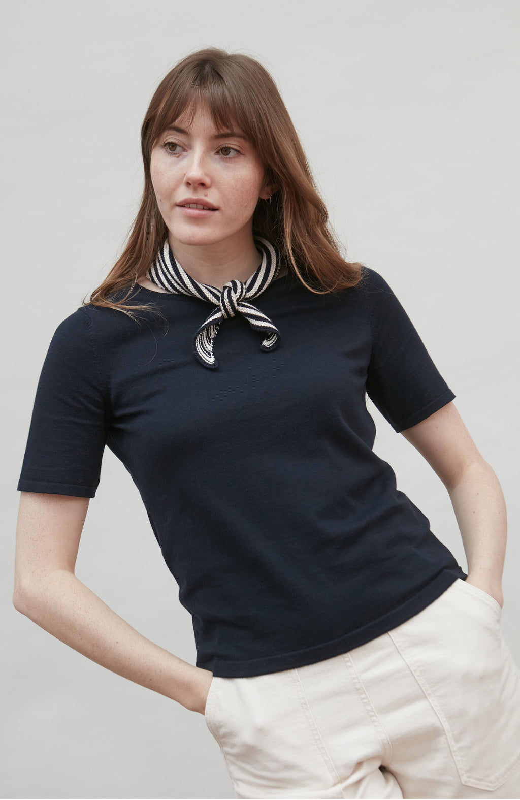 Cotton Garter Knit Striped Mini Neckerchief