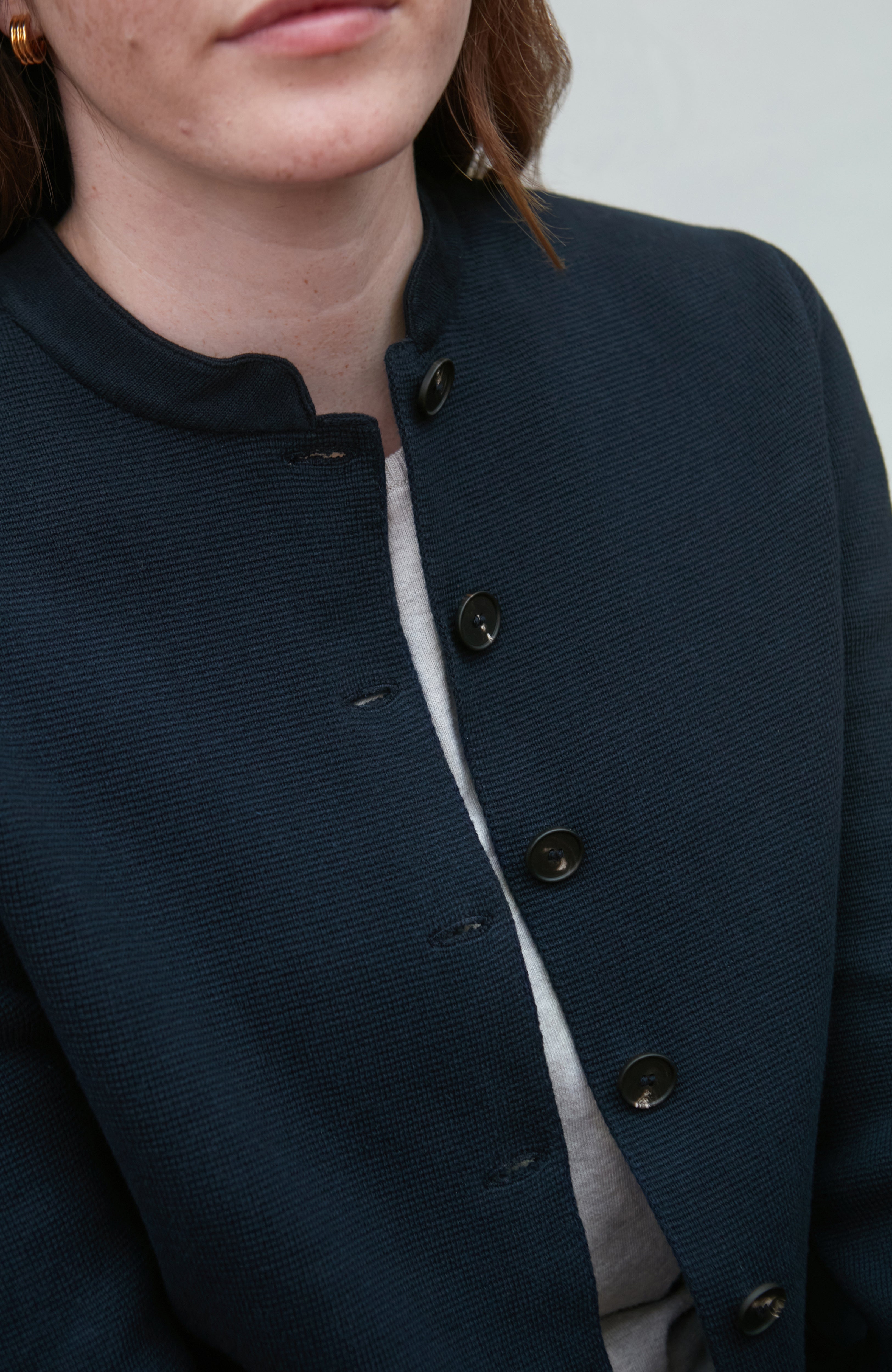 Womens Midweight Cotton Knitted Nehru Jacket