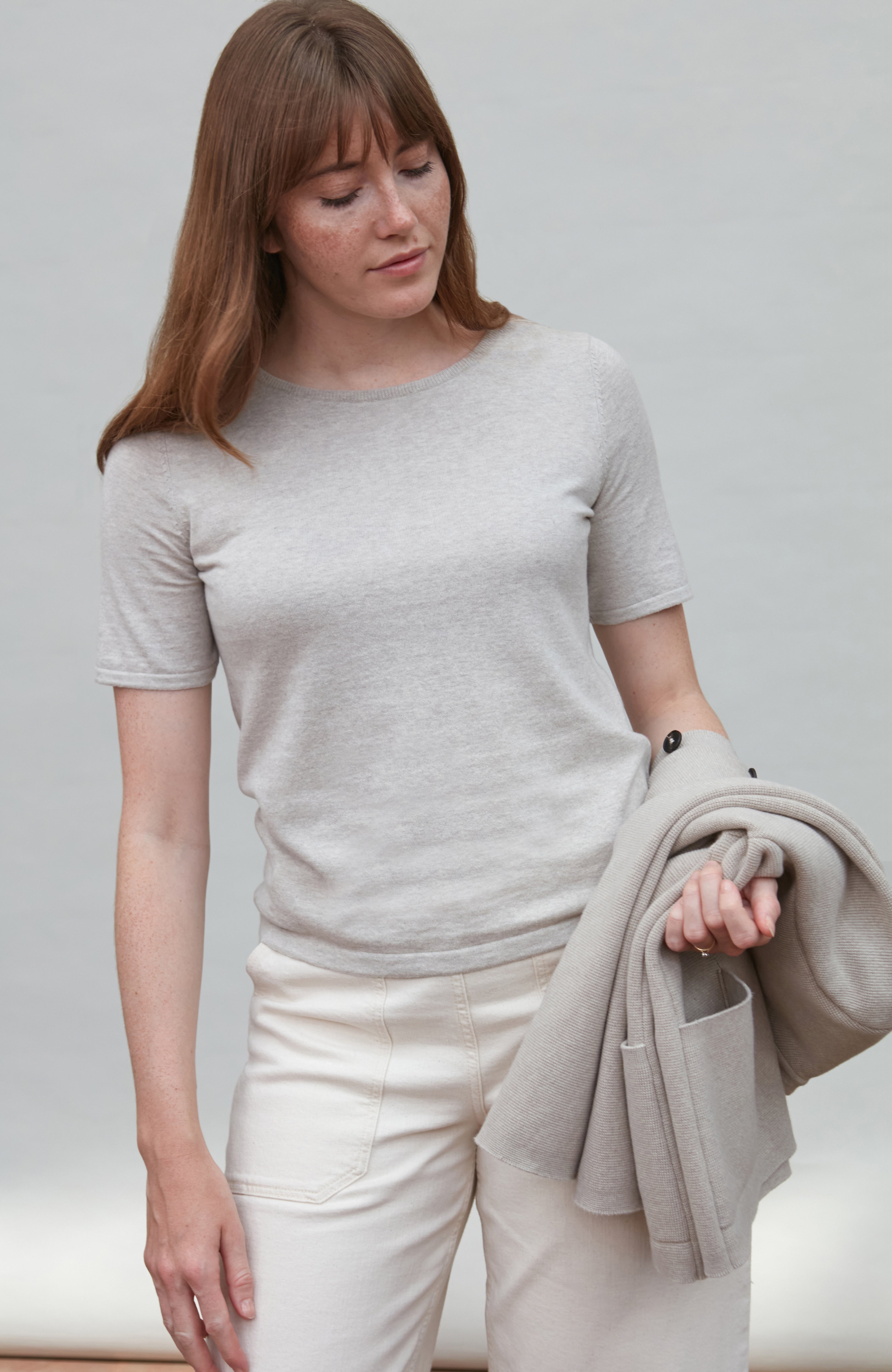 Womens Midweight Cotton Knitted Nehru Jacket