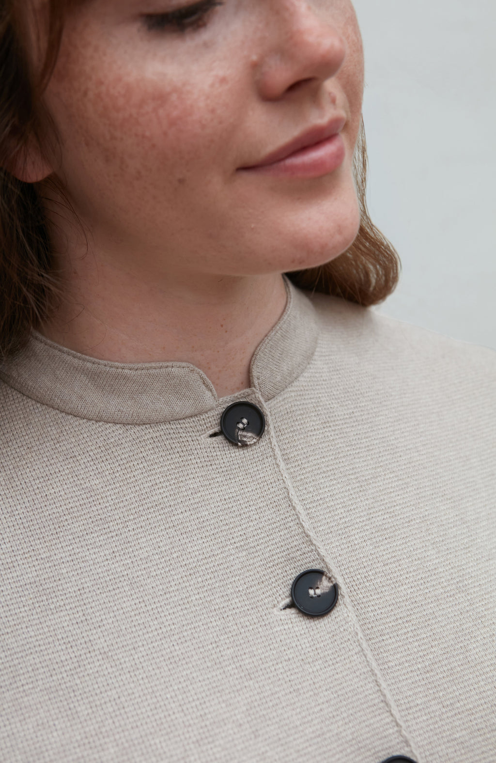 Womens Midweight Cotton Knitted Nehru Jacket