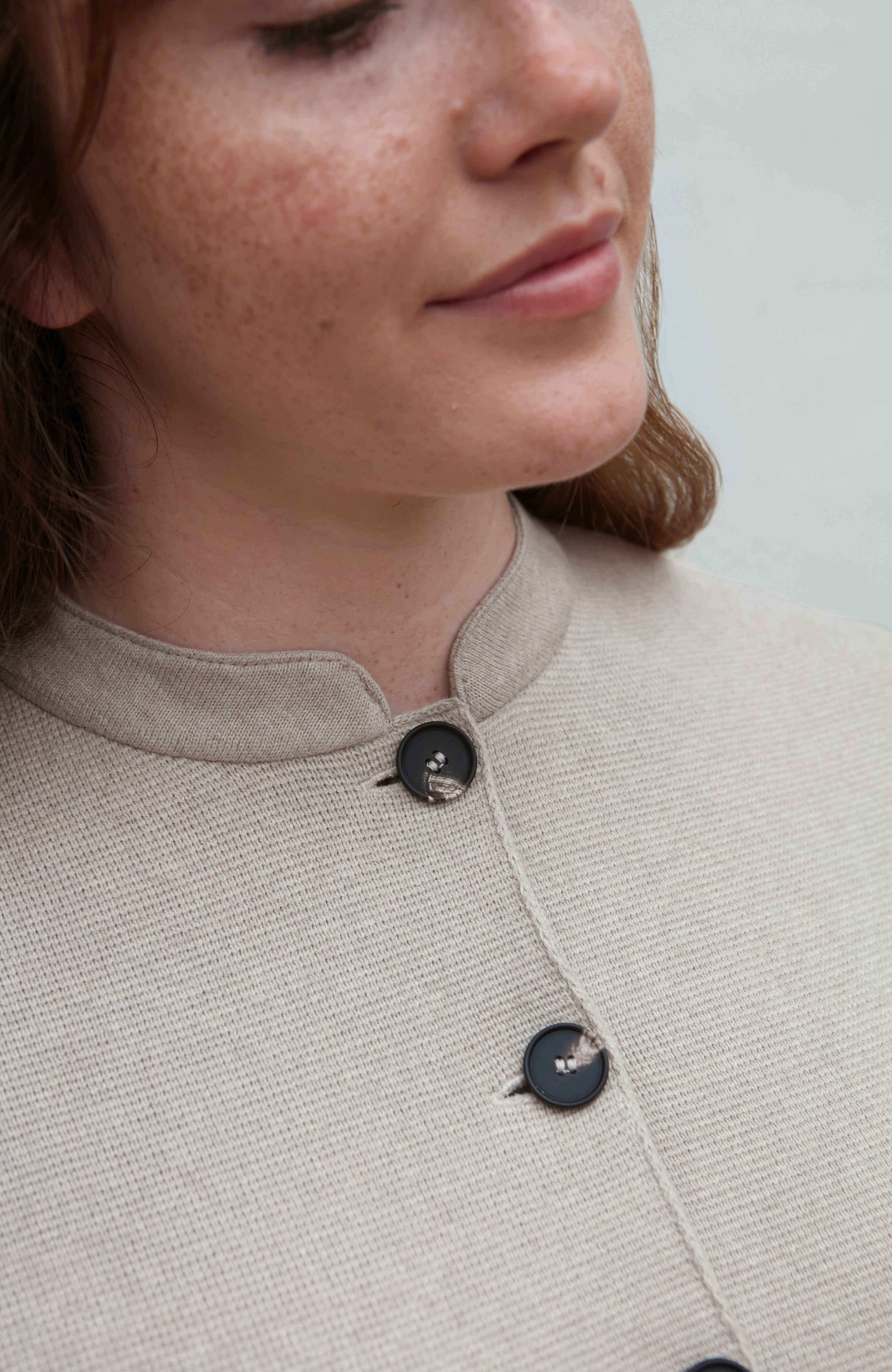 Womens Midweight Cotton Knitted Nehru Jacket