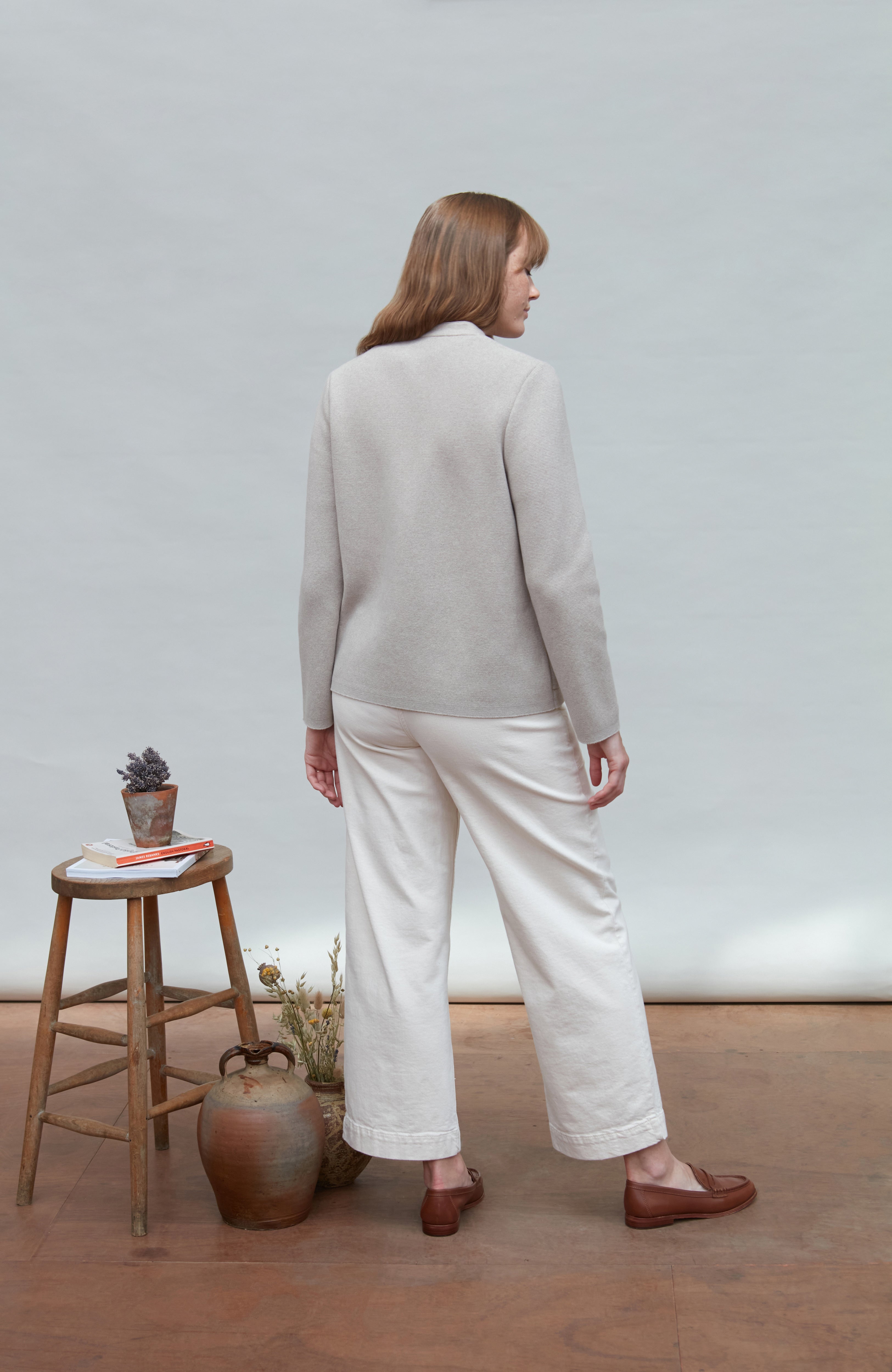 Womens Midweight Cotton Knitted Nehru Jacket