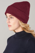 100% Cashmere Ribbed Beanie Hat