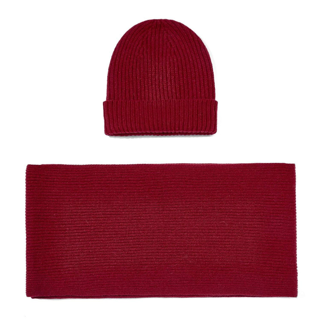 100% Cashmere Ribbed Beanie Hat & Scarf Gift Set