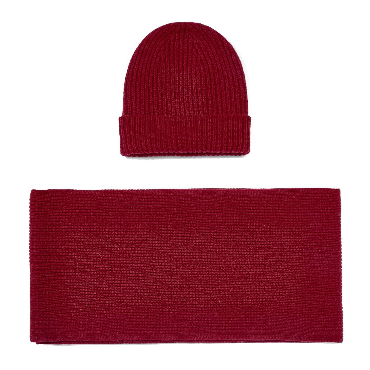 100% Cashmere Ribbed Beanie Hat & Scarf Gift Set