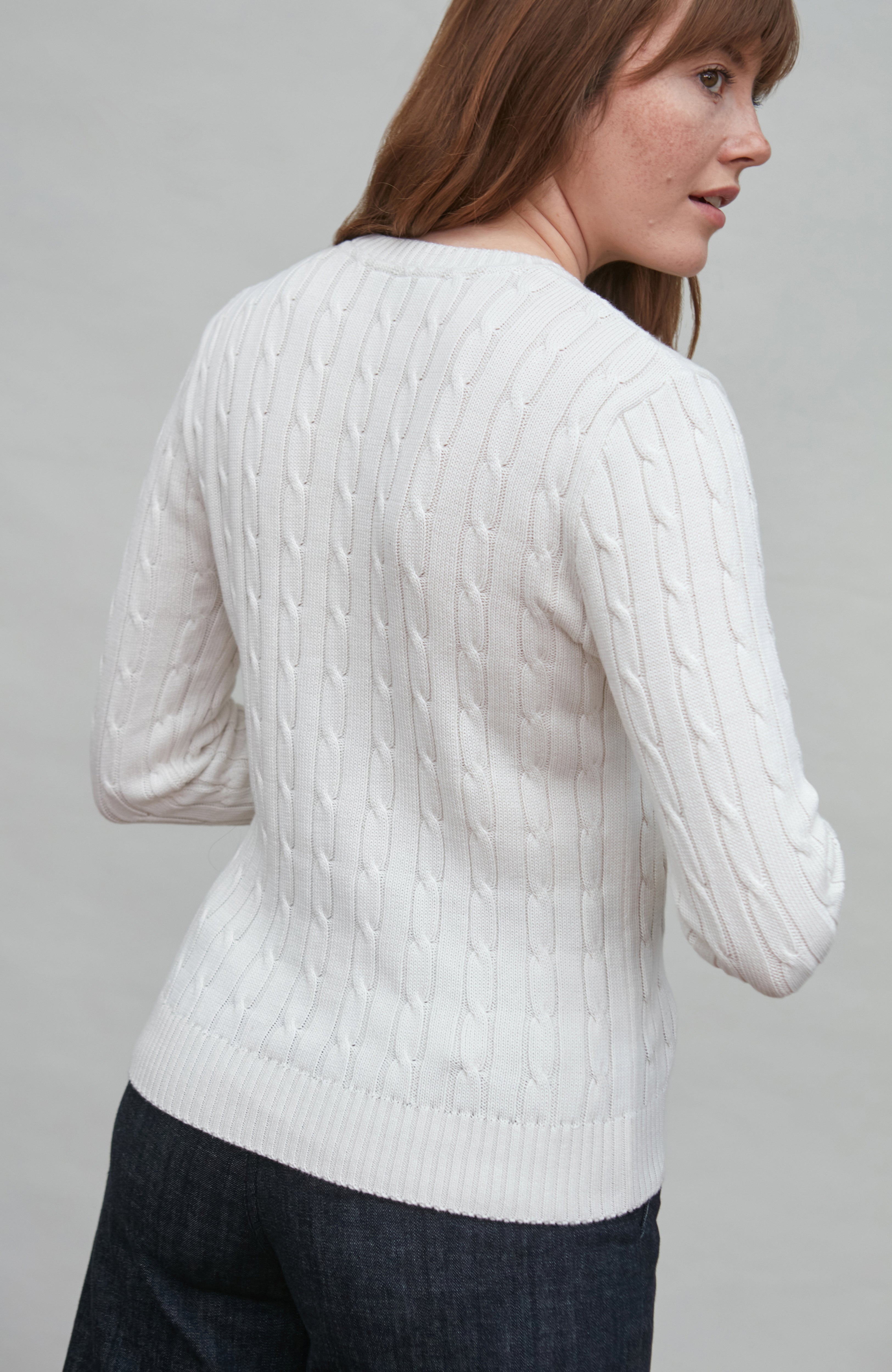 Womens Cotton Cable Crew Neck Jumper