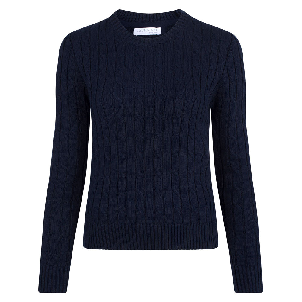 Womens Cotton Cable Crew Neck Jumper