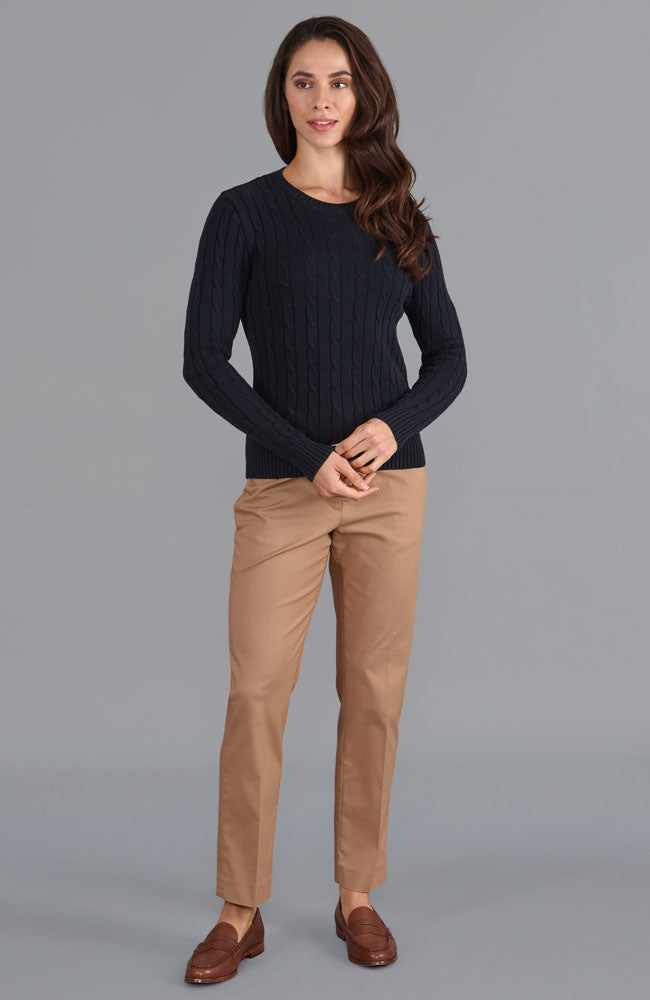 Womens Cotton Cable Crew Neck Jumper