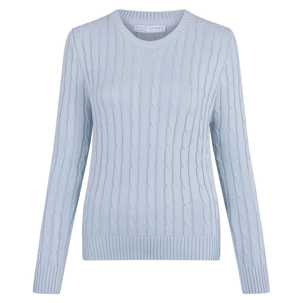 Womens Cotton Cable Crew Neck Jumper