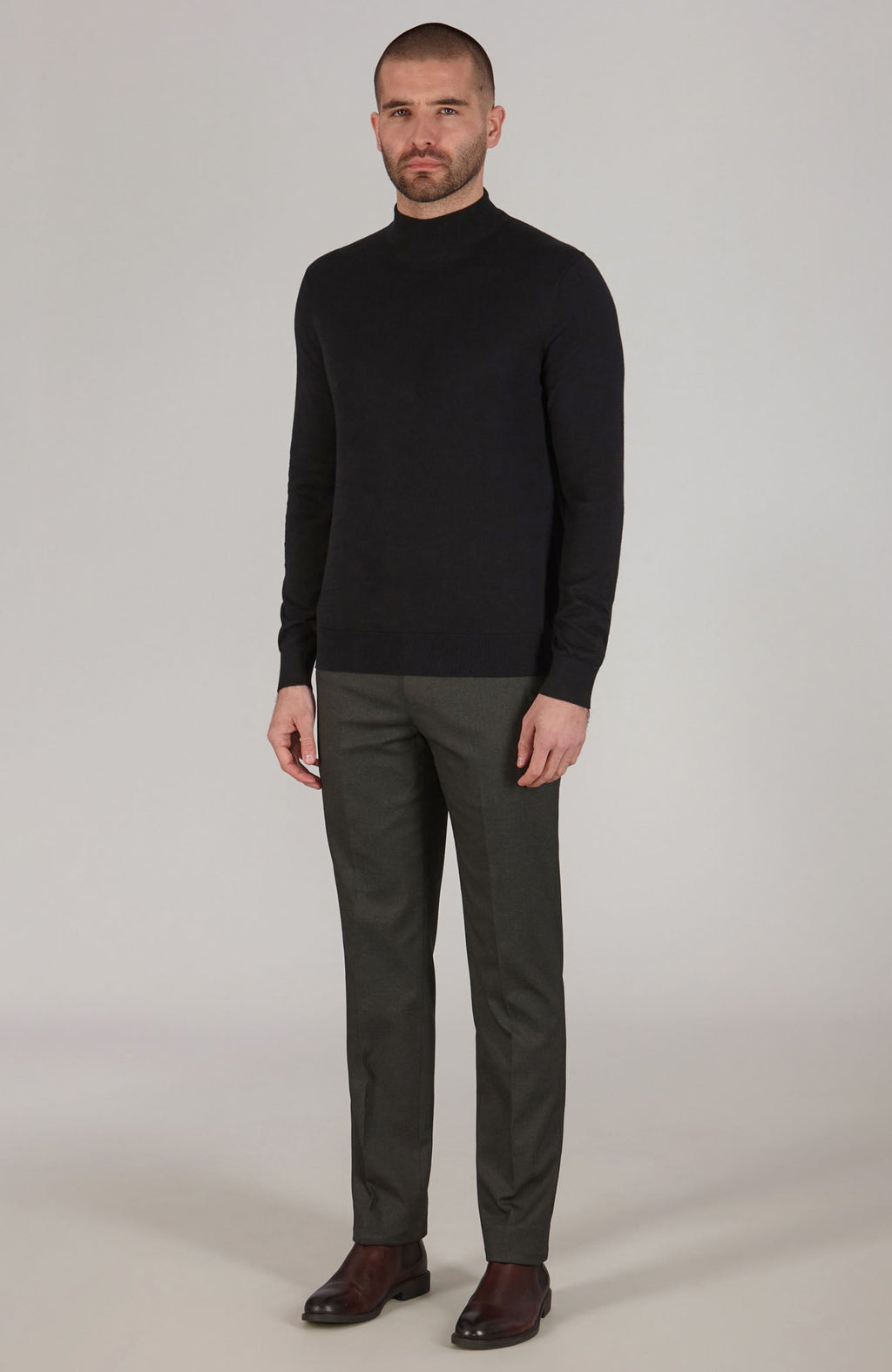 Mens Ultra Fine Cotton Mock Turtle Neck Jumper