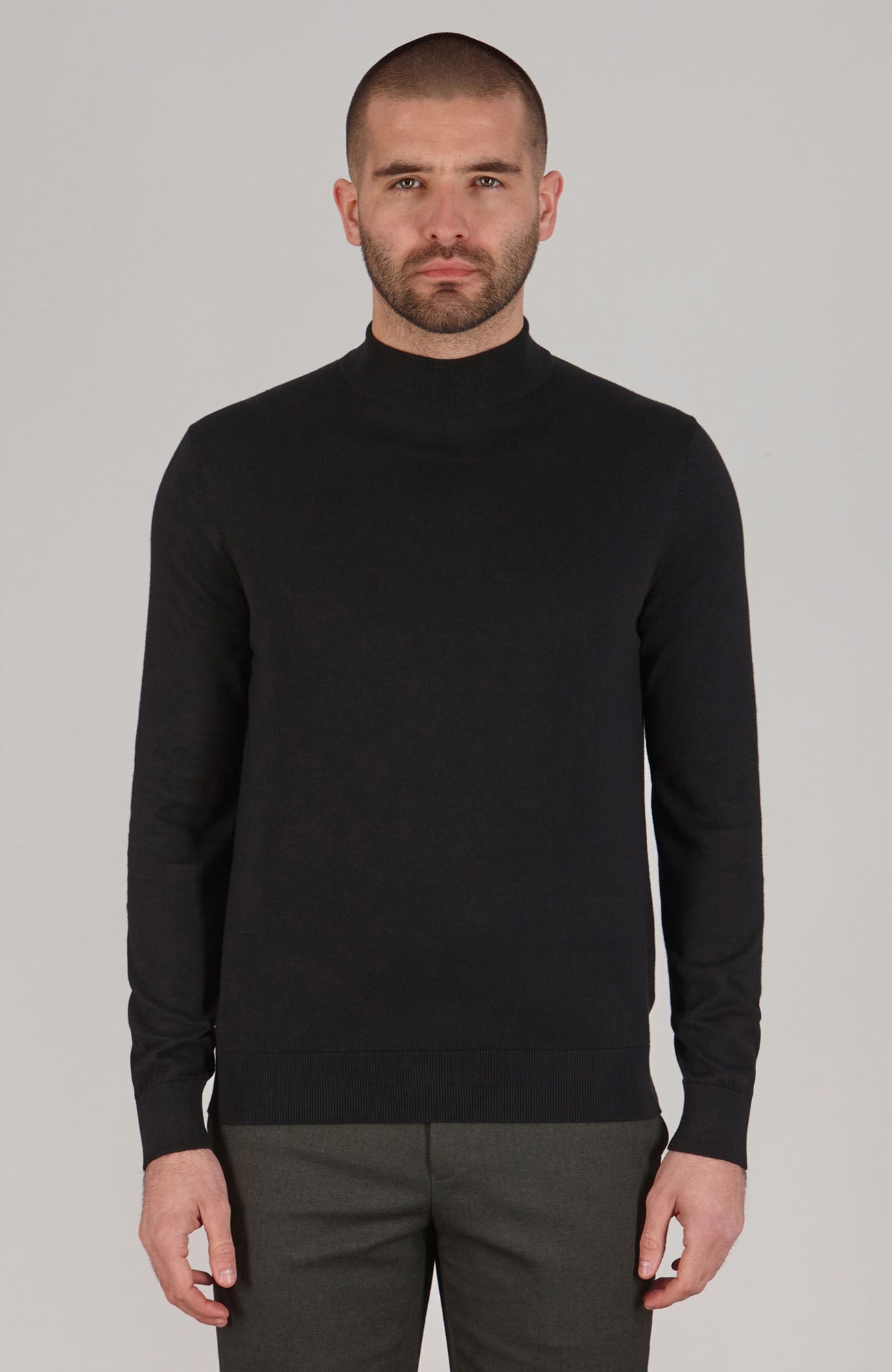 Mens Ultra Fine Cotton Mock Turtle Neck Jumper