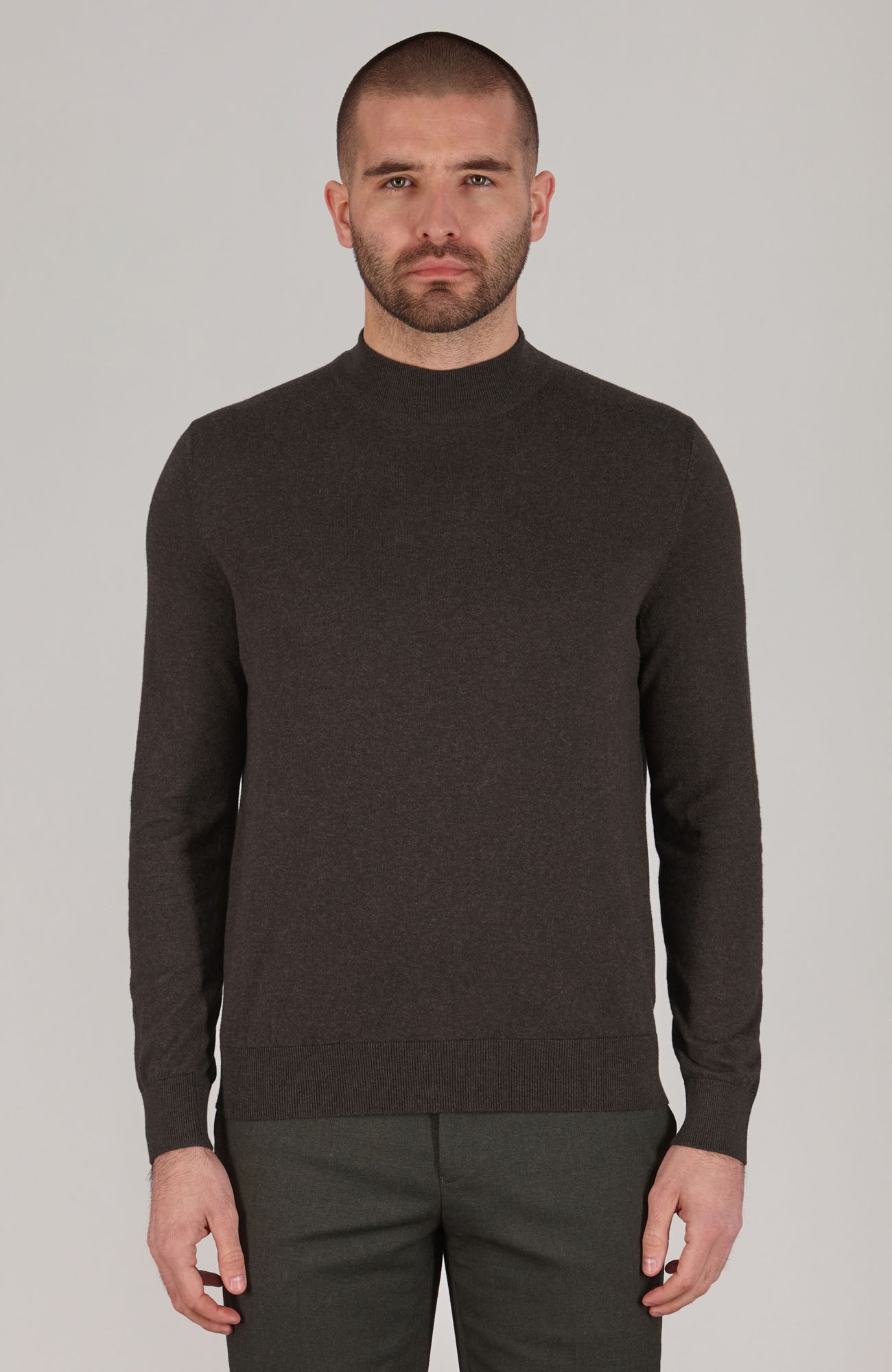 Mens Ultra Fine Cotton Mock Turtle Neck Jumper