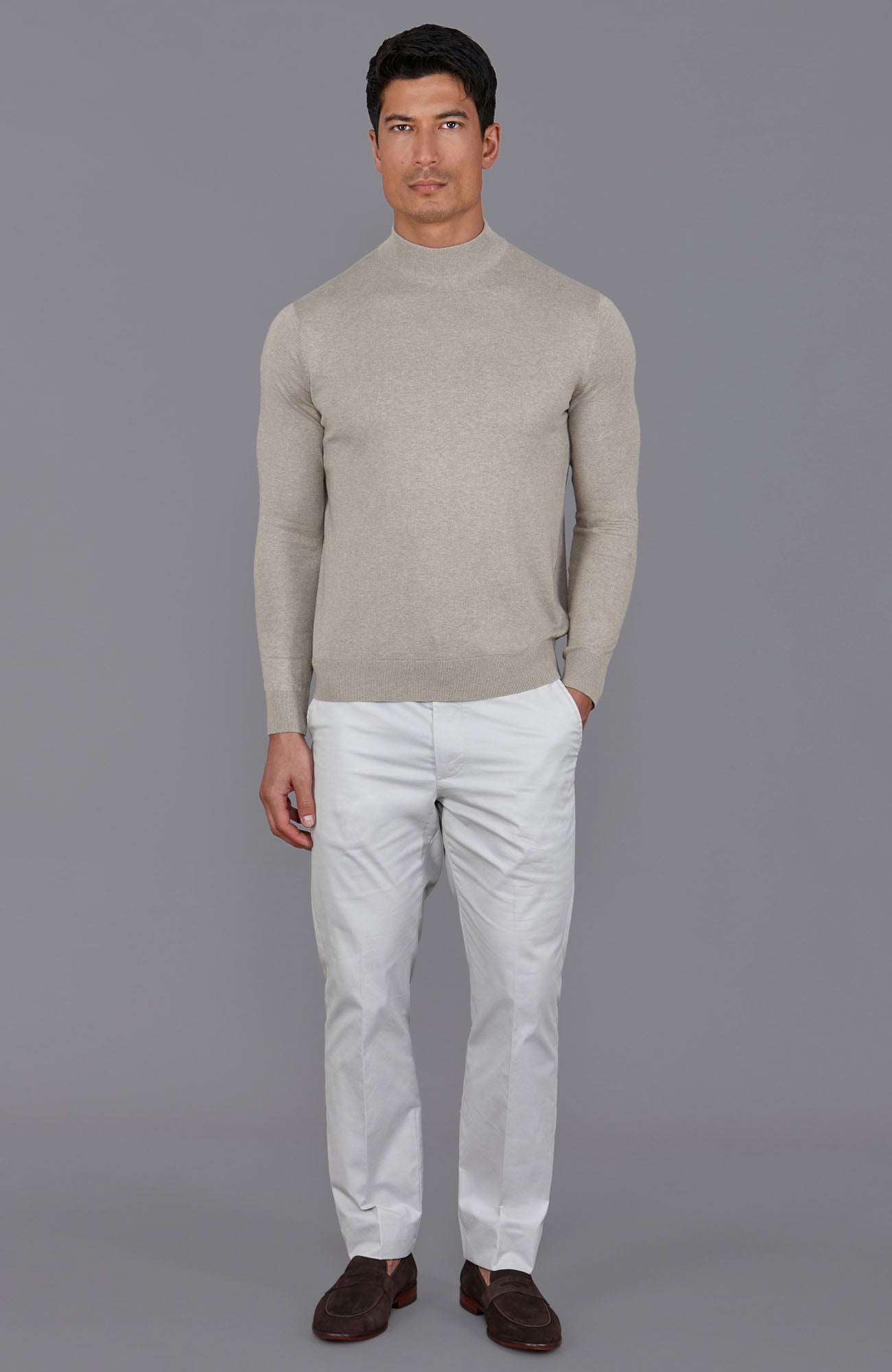 Mens Ultra Fine Cotton Mock Turtle Neck Jumper