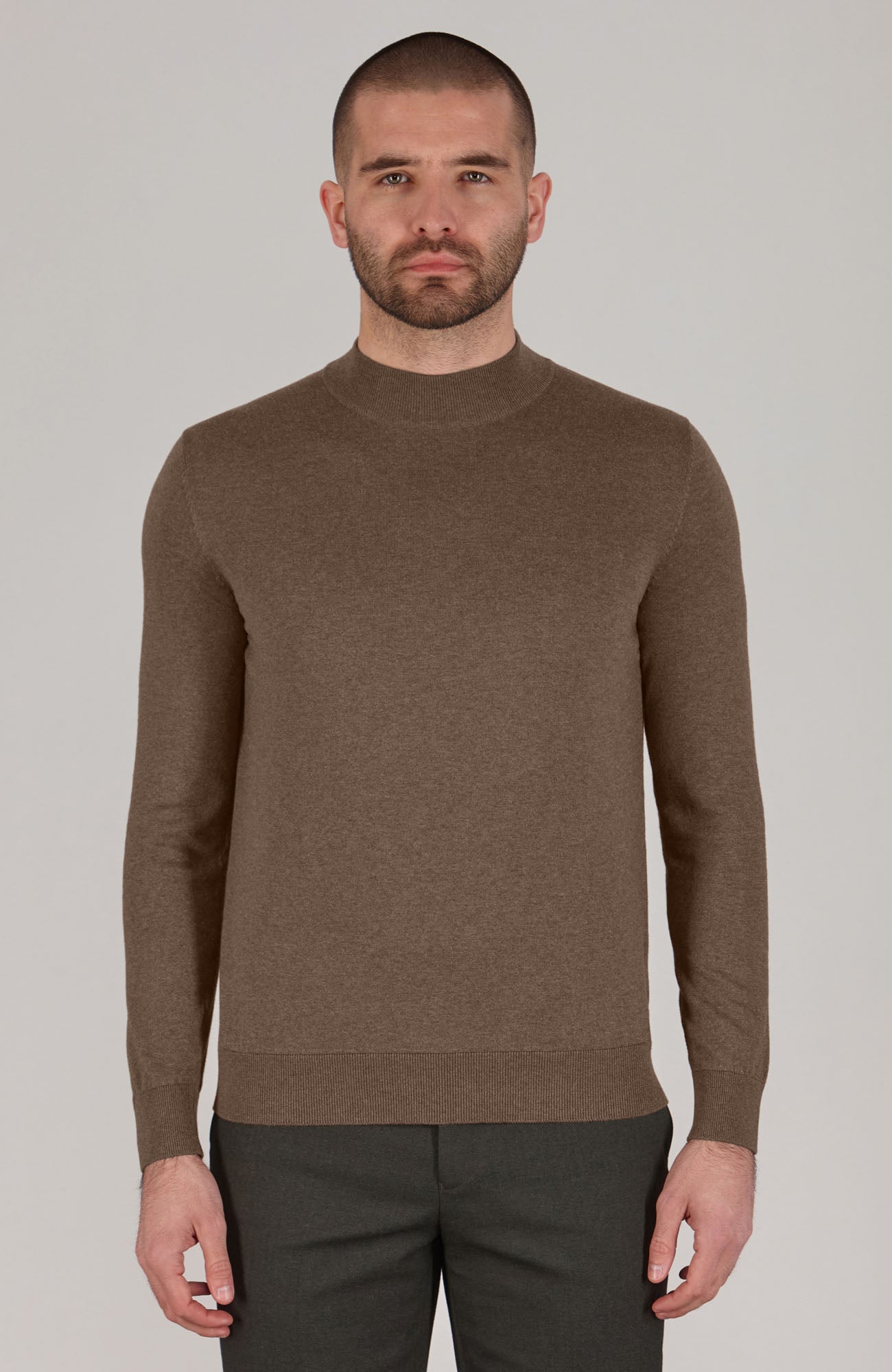 Mens Ultra Fine Cotton Mock Turtle Neck Jumper
