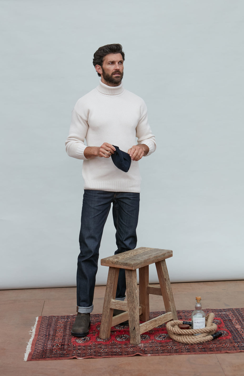 Mens Heavyweight Cotton Submariner Roll Neck Jumper