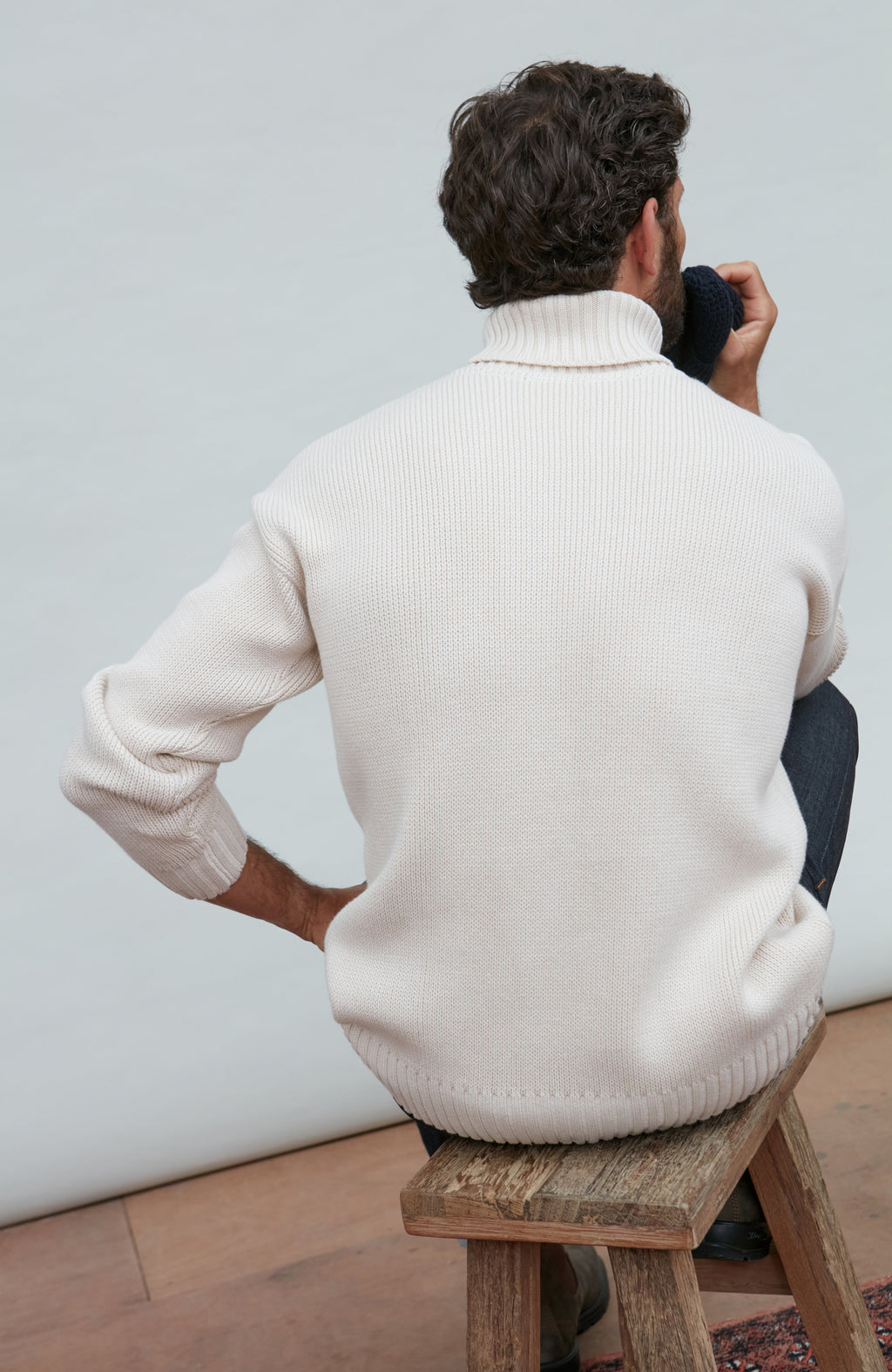 Mens Heavyweight Cotton Submariner Roll Neck Jumper