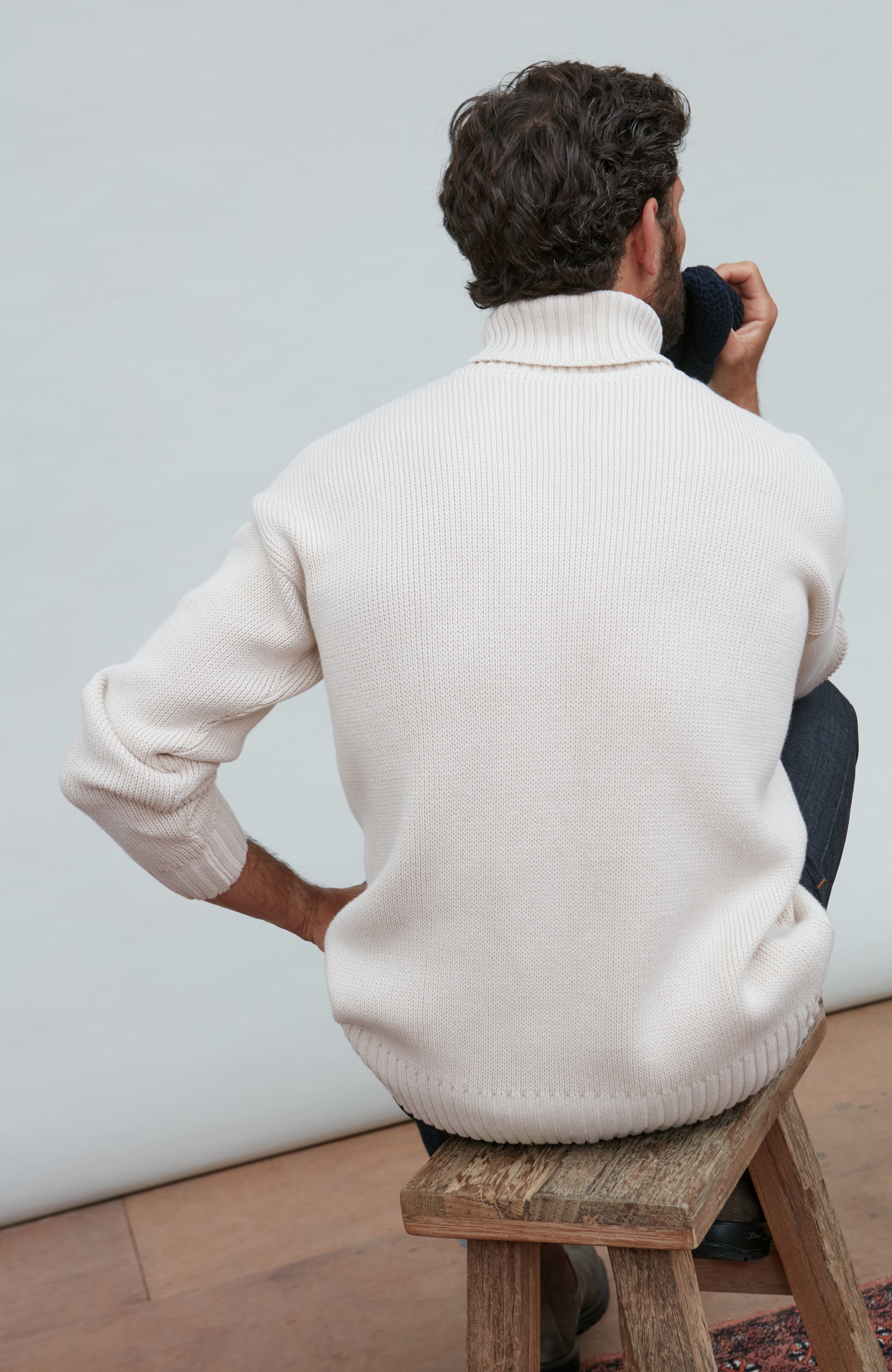 Mens Heavyweight Cotton Submariner Roll Neck Jumper