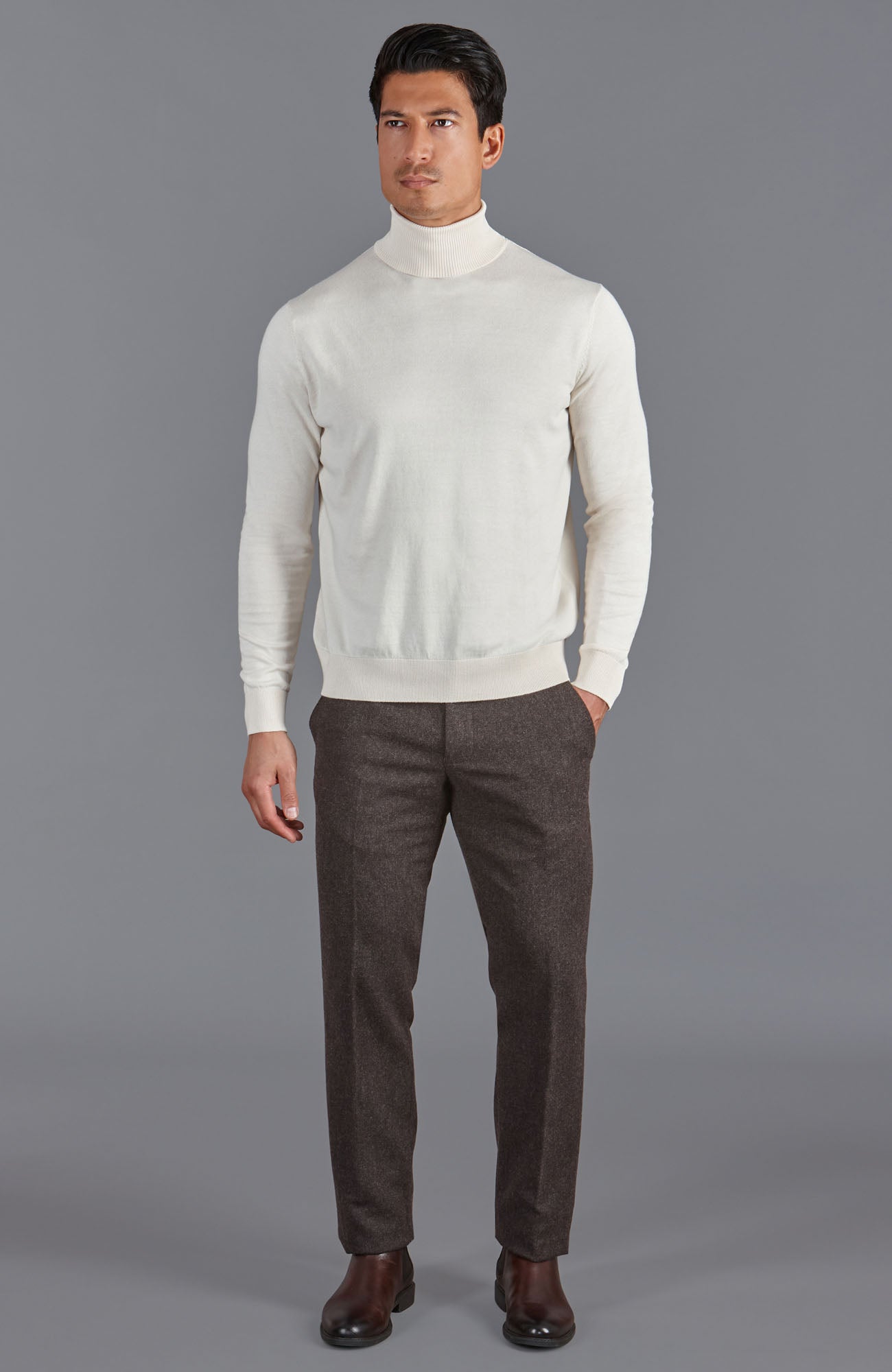 Mens Ultra Fine Cotton Roll Neck Jumper