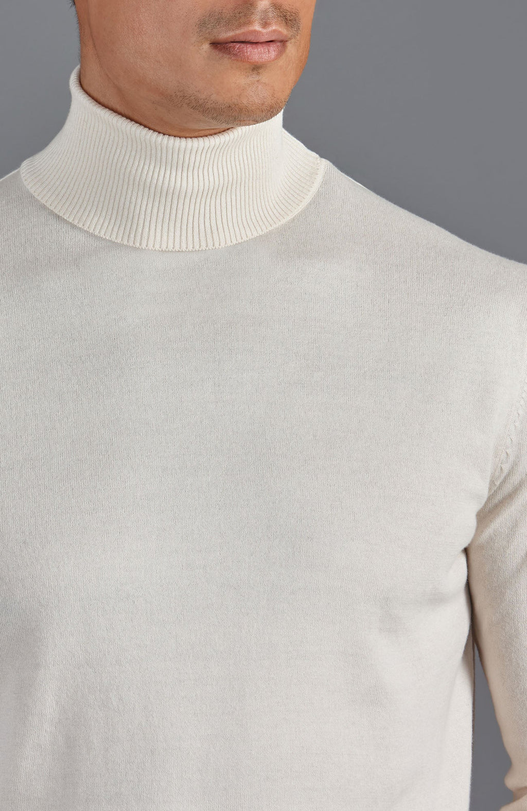 Mens Ultra Fine Cotton Roll Neck Jumper