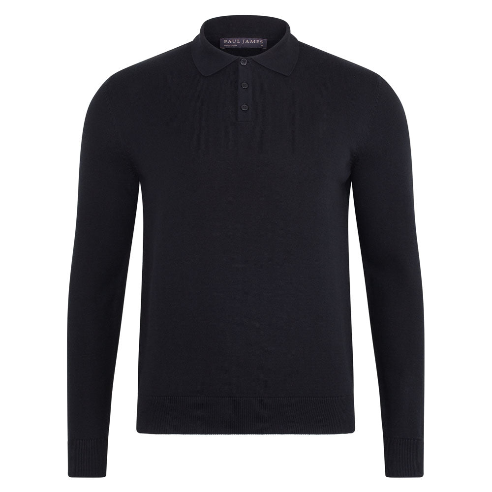 Mens Lightweight Cotton Long Sleeve Knitted Polo Shirt