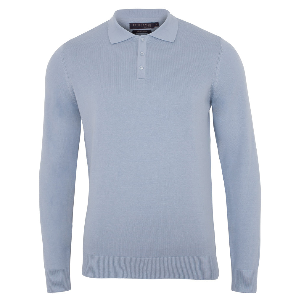 Mens Lightweight Cotton Long Sleeve Knitted Polo Shirt