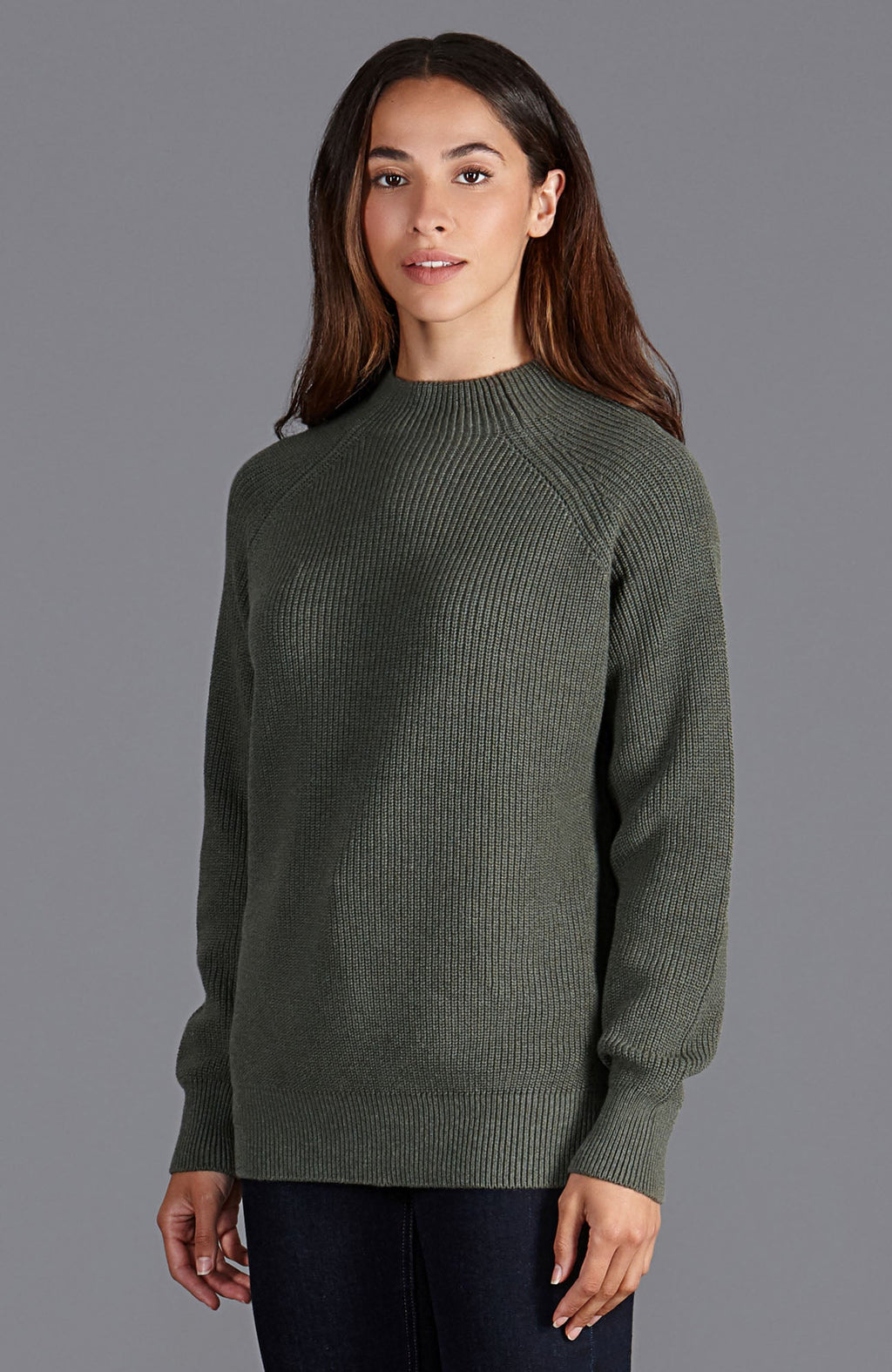 Womens Pure Cotton High Neck Raglan Jumper