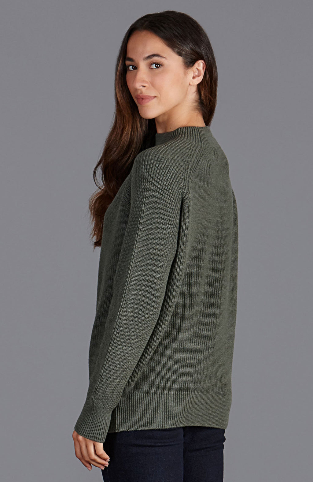 Womens Pure Cotton High Neck Raglan Jumper