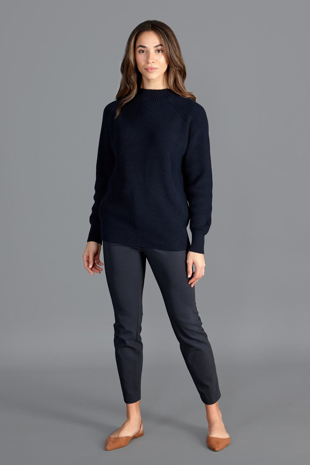 Womens Pure Cotton High Neck Raglan Jumper