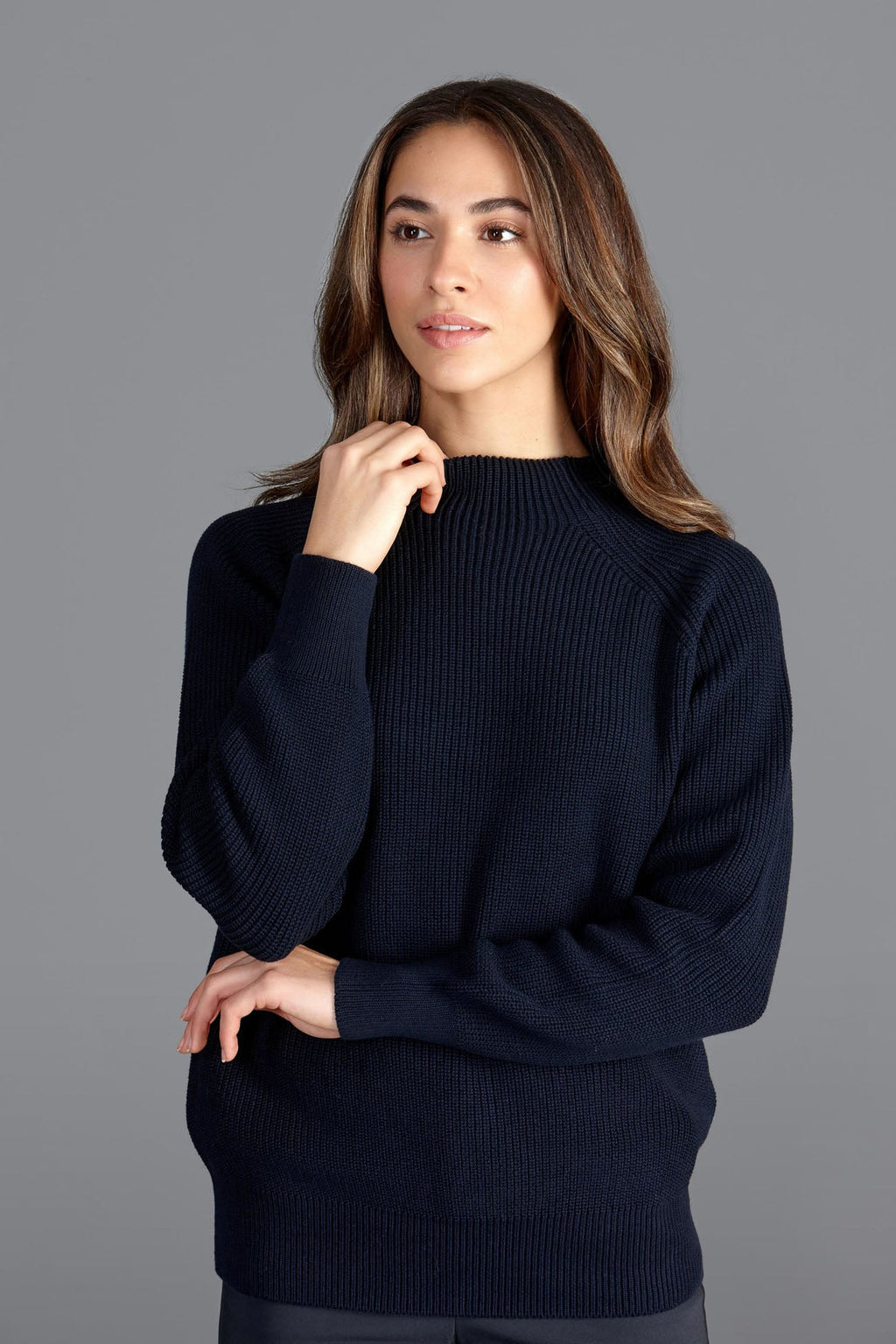 Womens Pure Cotton High Neck Raglan Jumper