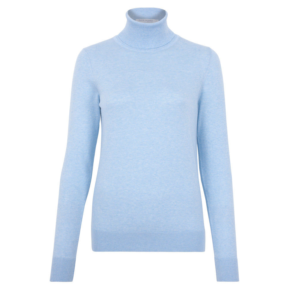 Womens Ultra Fine Cotton Roll Neck Long Sleeve Jumper