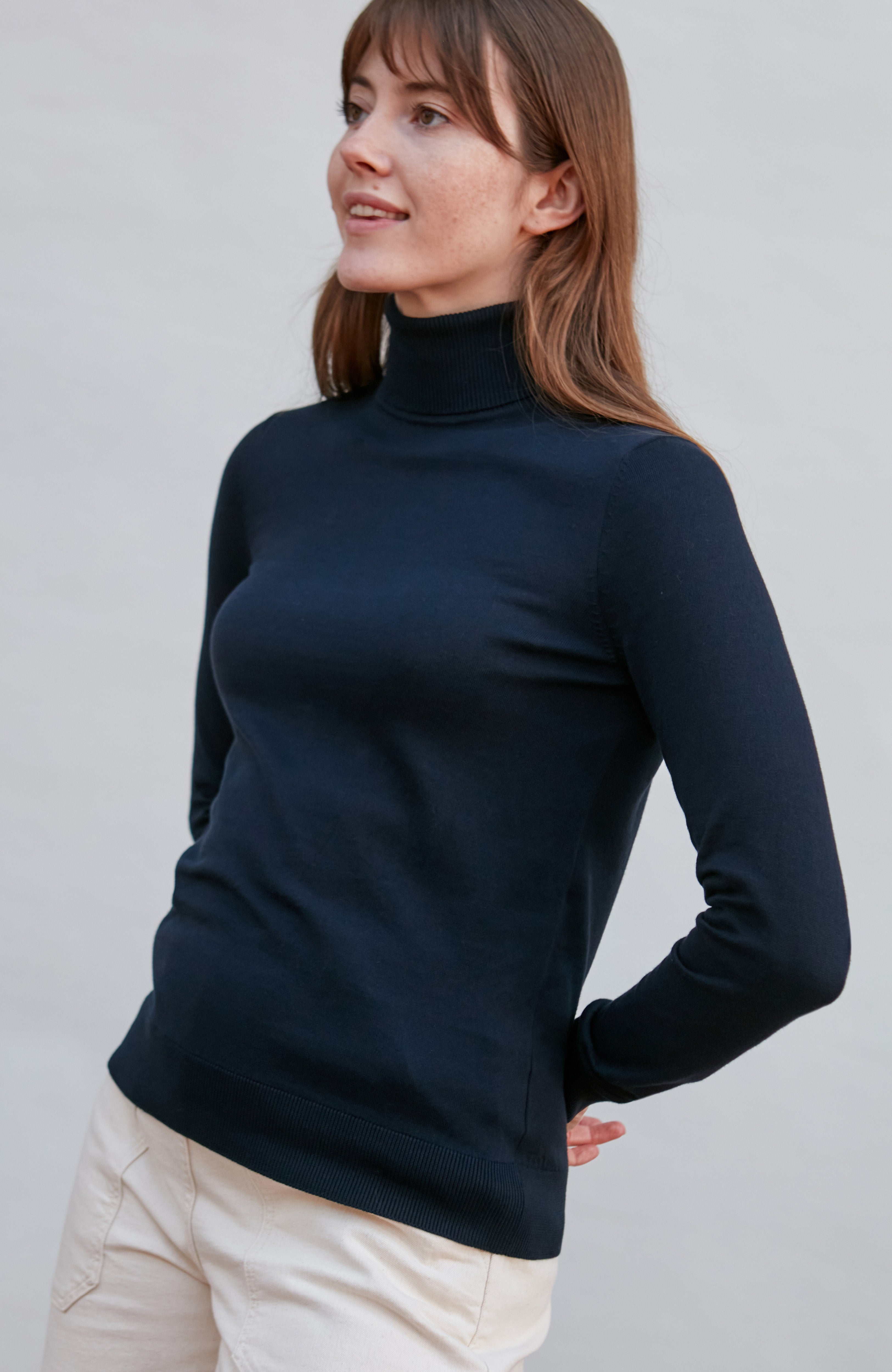 Womens Ultra Fine Cotton Roll Neck Long Sleeve Jumper