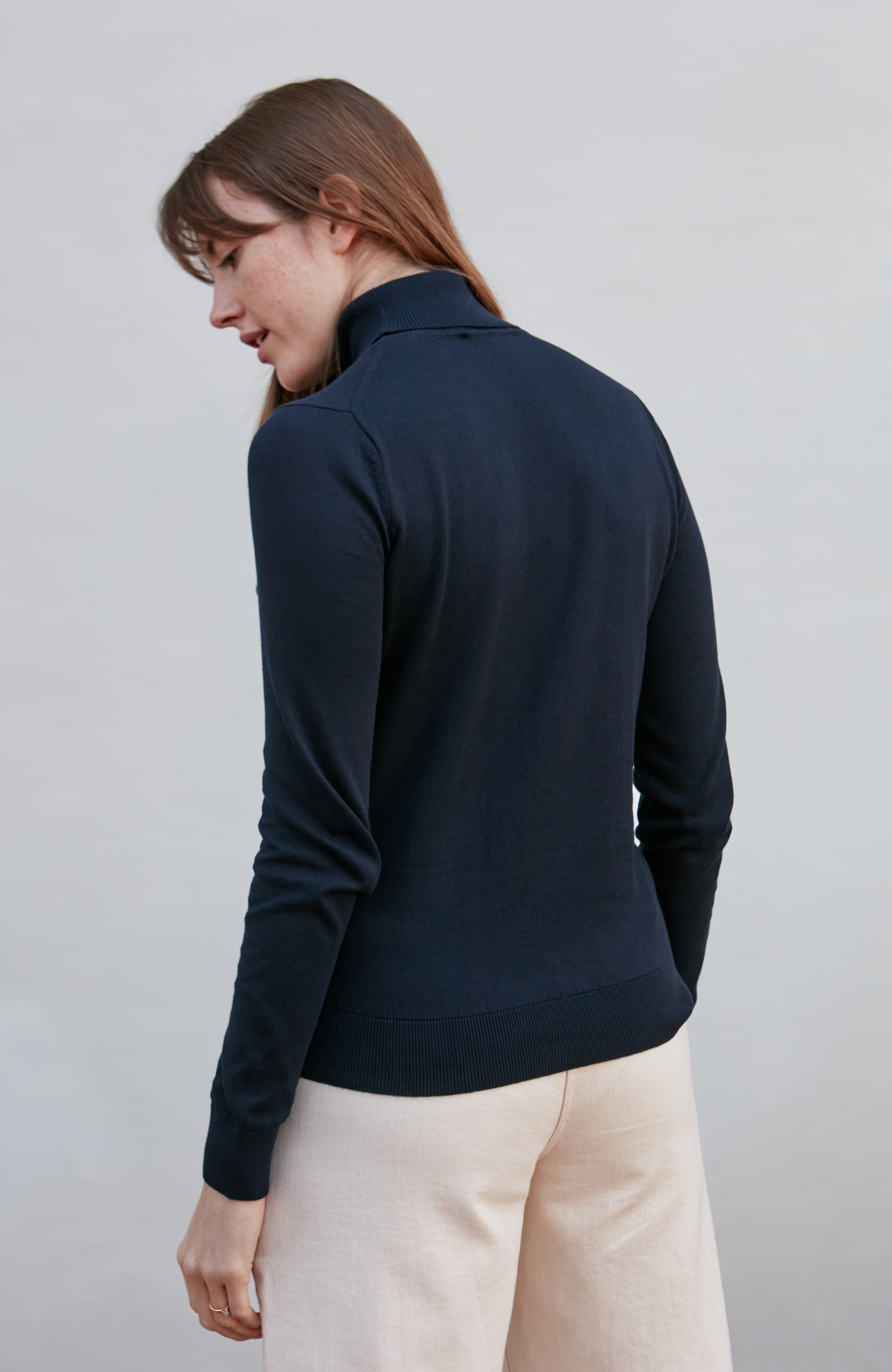 Womens Ultra Fine Cotton Roll Neck Long Sleeve Jumper