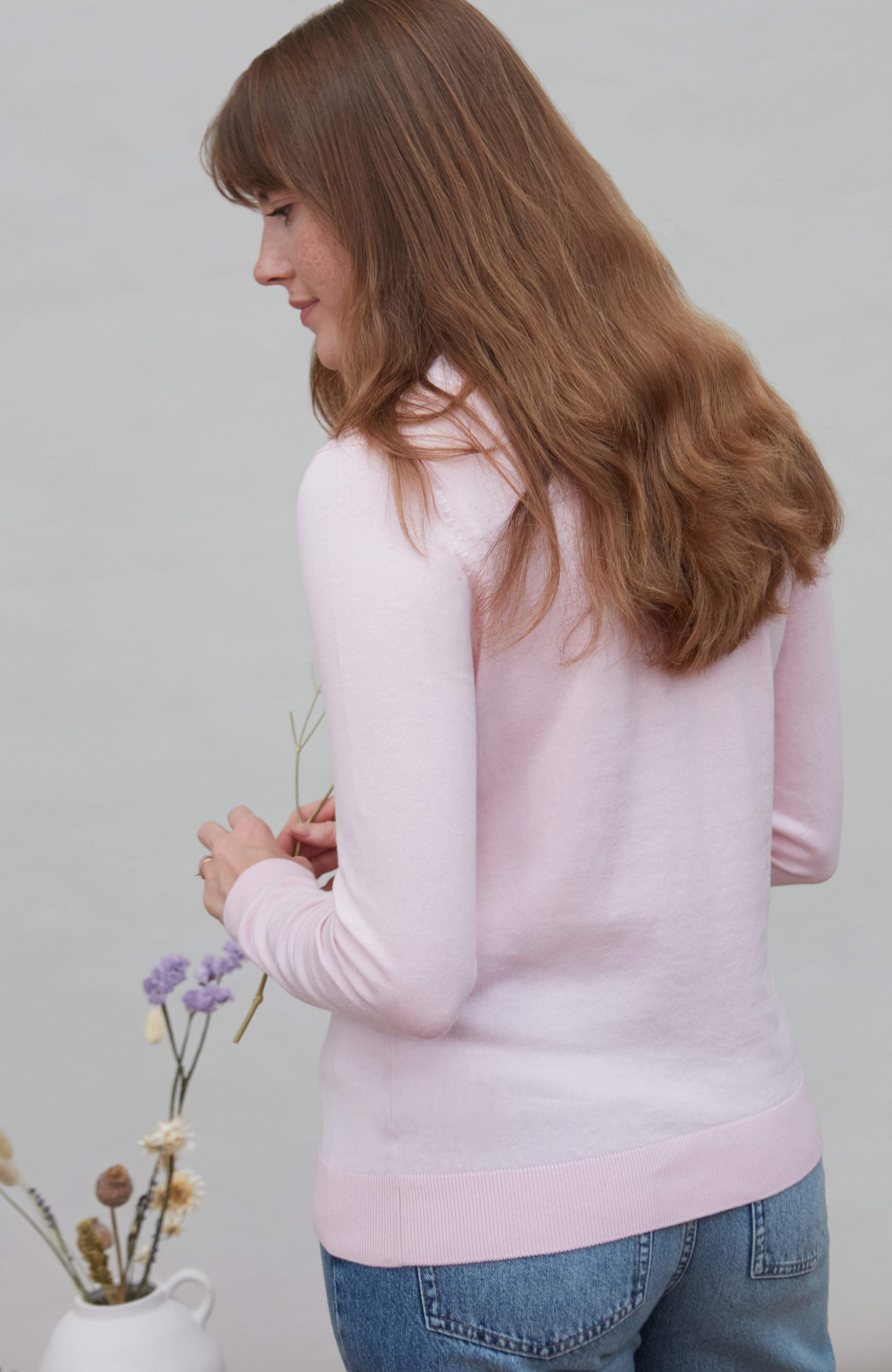 Womens Ultra Fine Cotton Roll Neck Long Sleeve Jumper