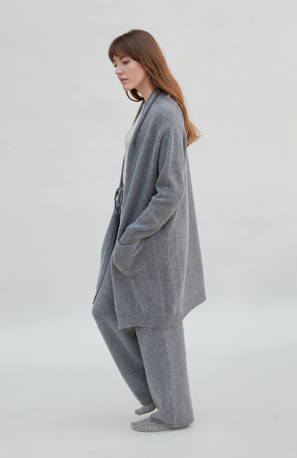 Womens Pure Lambswool Long Line Cardigan with Pockets