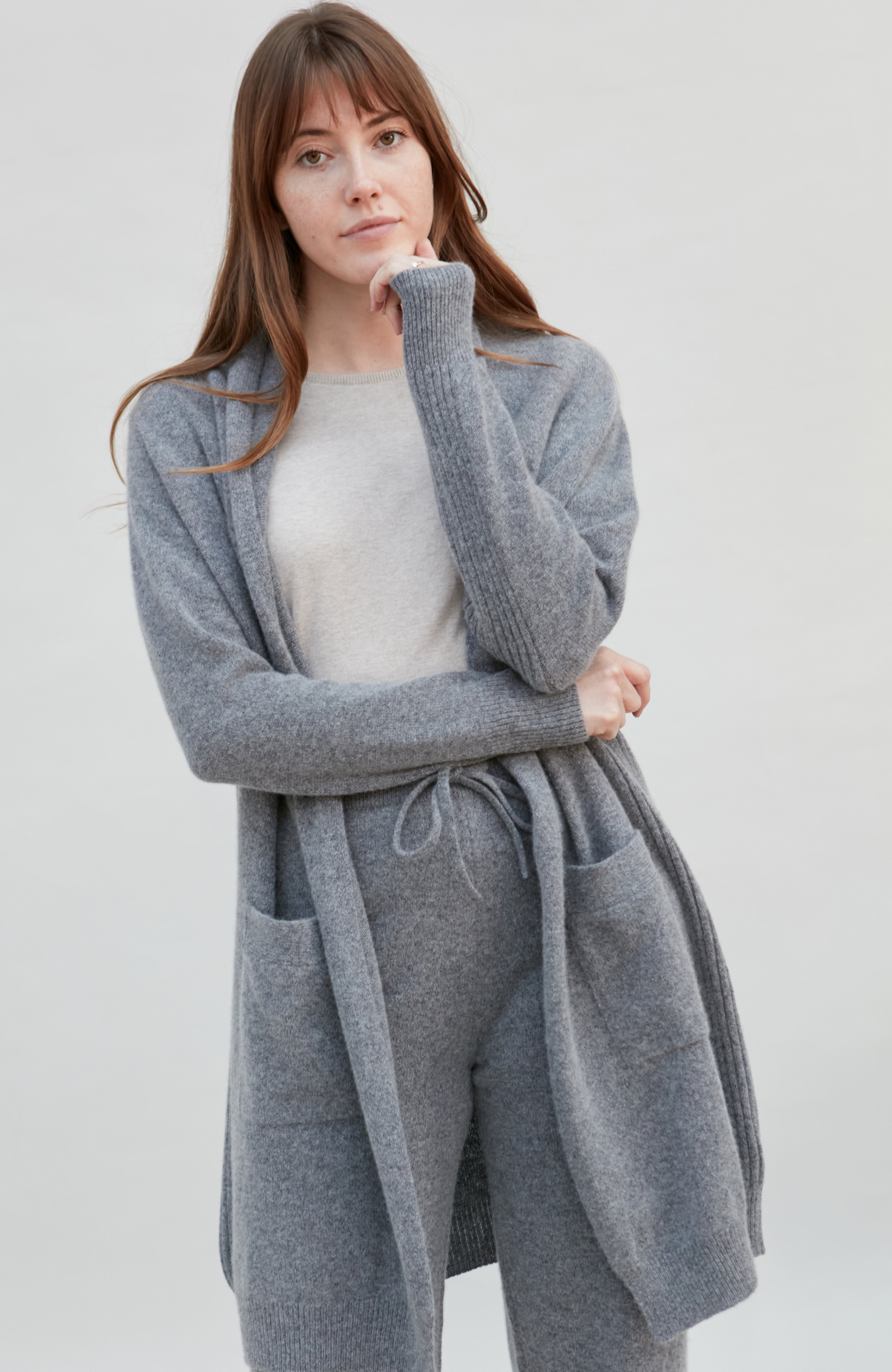 Womens Pure Lambswool Long Line Cardigan with Pockets